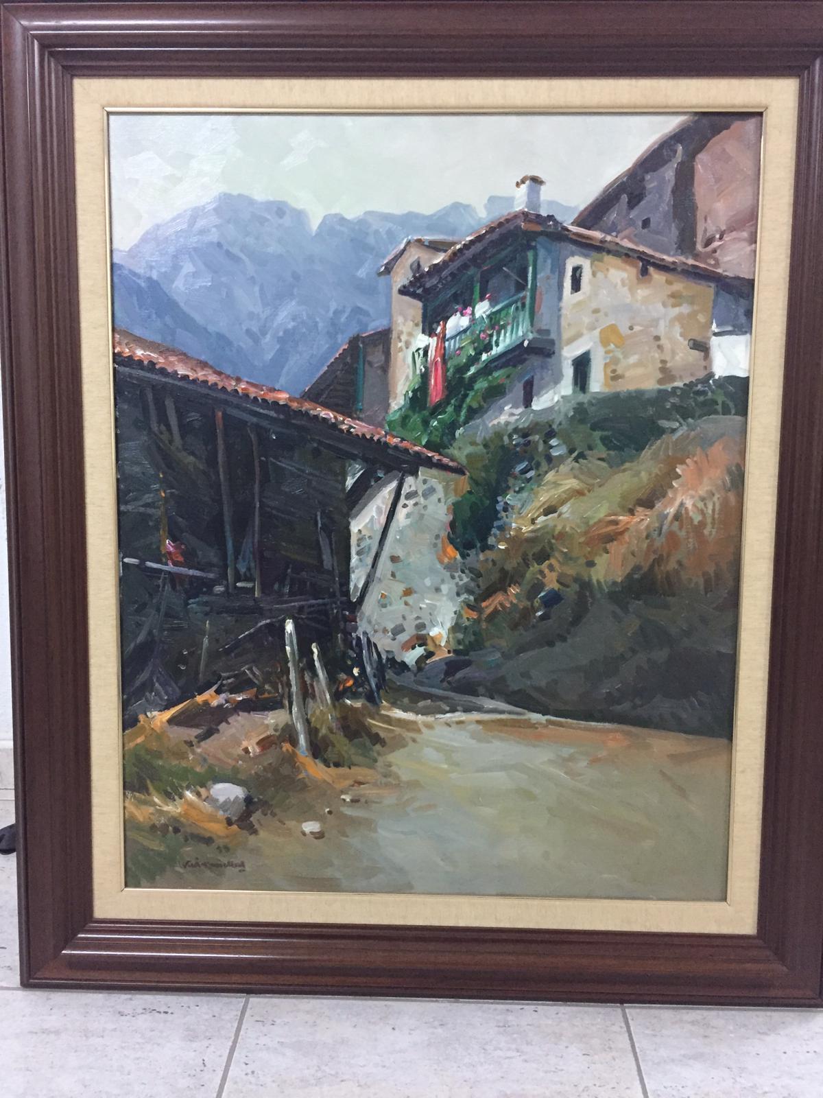 Vila Cañellas town  Asturias. PICOS DE EUROPA   original  acrylic - Impressionist Painting by Josep María Vilá Cañellas