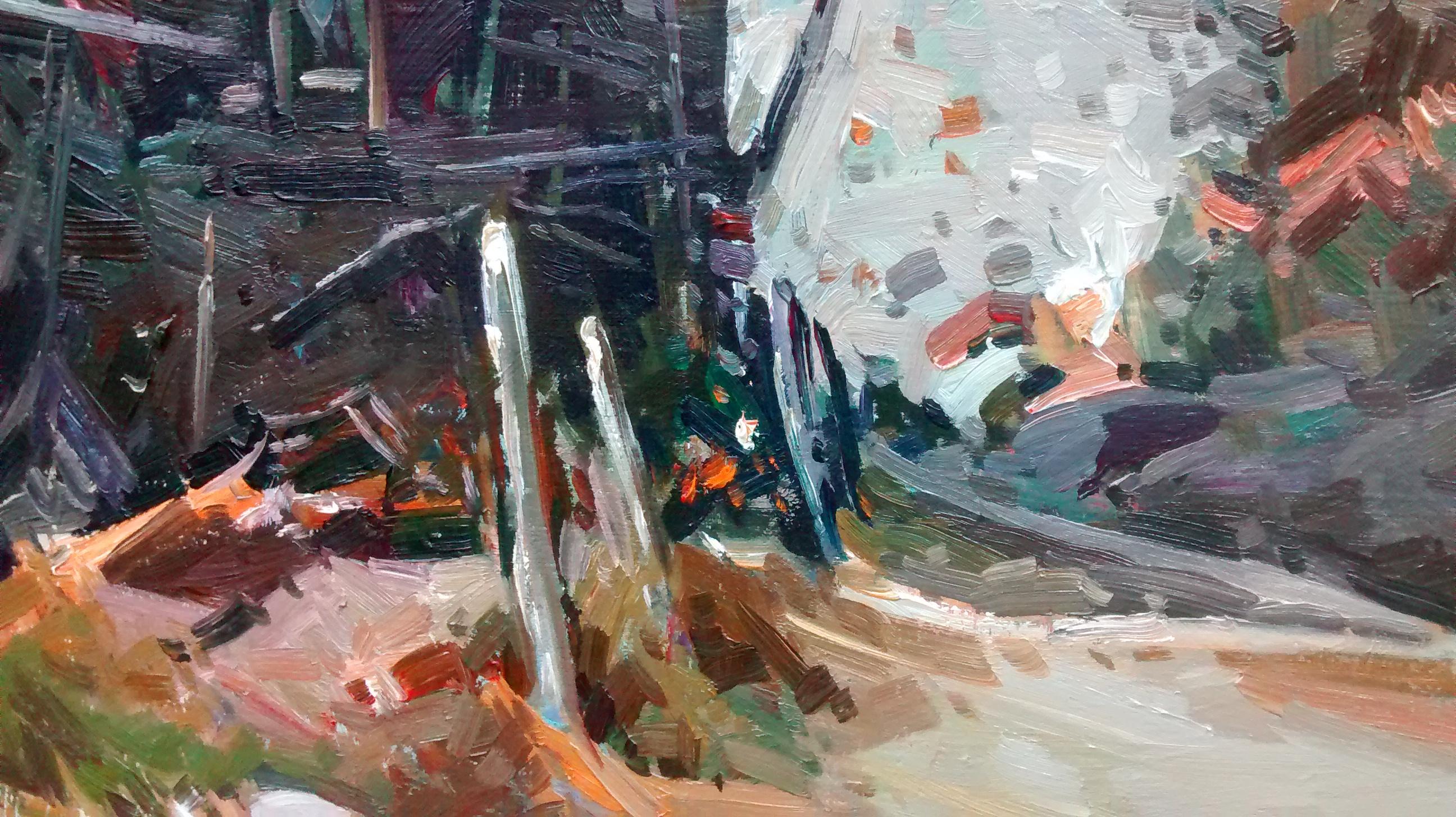 Vila Cañellas Stadt  Asturien. PICOS DE EUROPA   Original  Acryl im Angebot 1