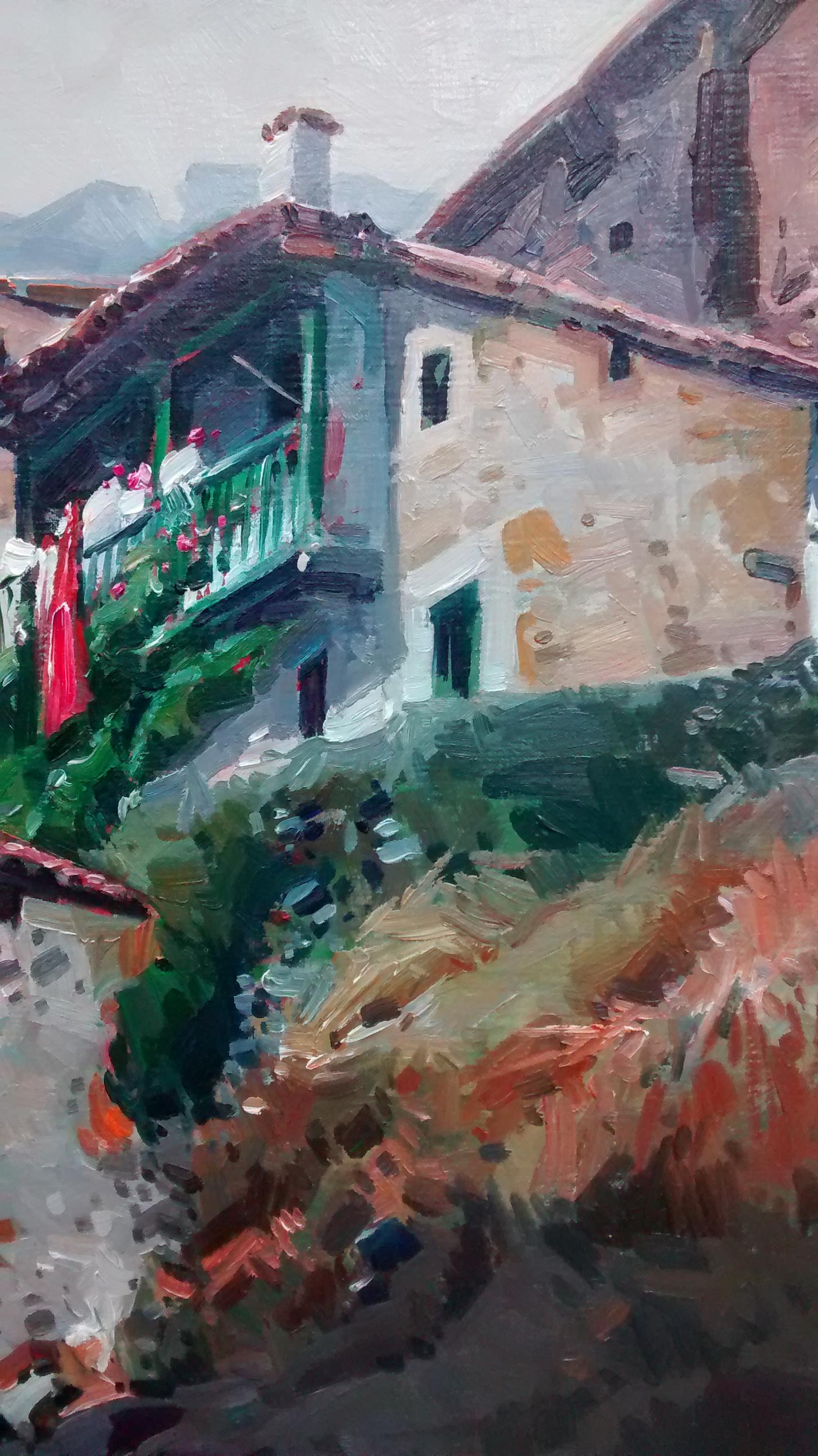Vila Cañellas Stadt  Asturien. PICOS DE EUROPA   Original  Acryl im Angebot 2