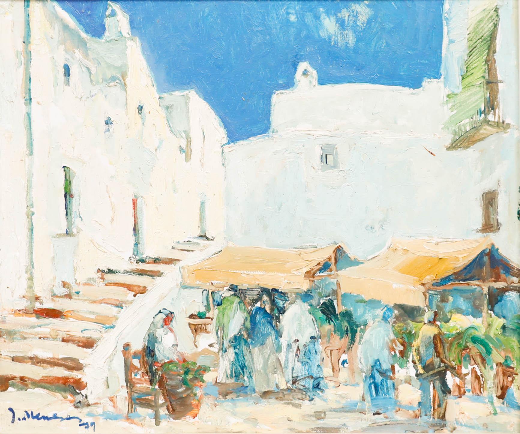 Josep Meneses (b.1930) - 1979 Oil, Ibiza Market Scene For Sale 1