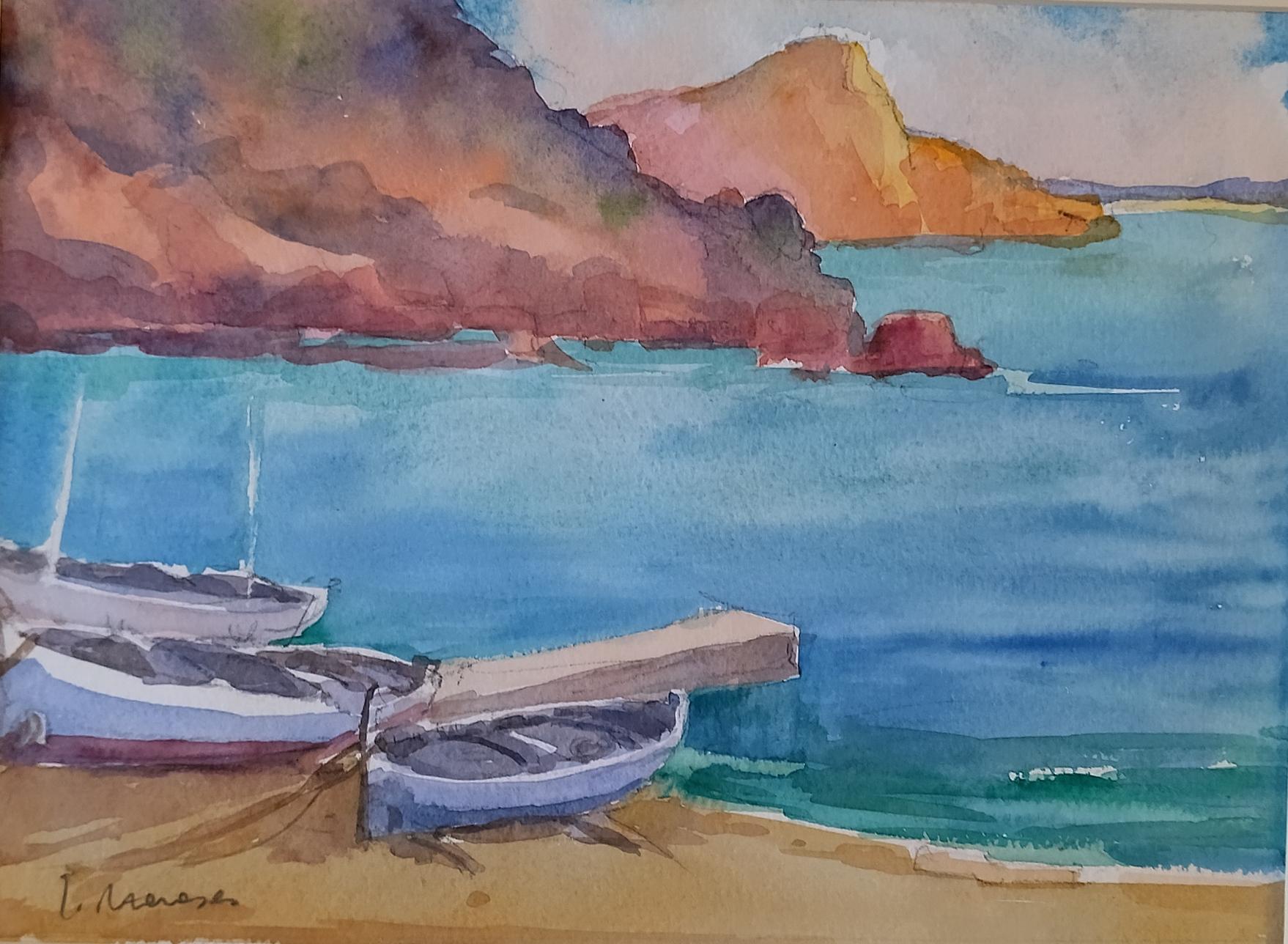 Meneses.   Majorca  Coast  Spain  original watercolor painting For Sale 5