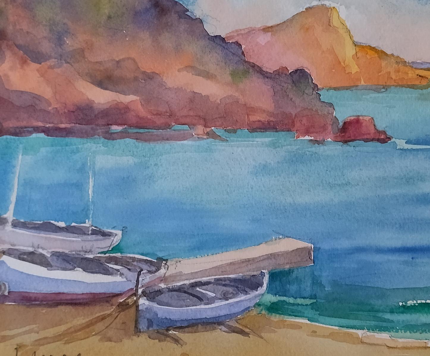 Meneses.   Majorca  Coast  Spain  original watercolor painting For Sale 6
