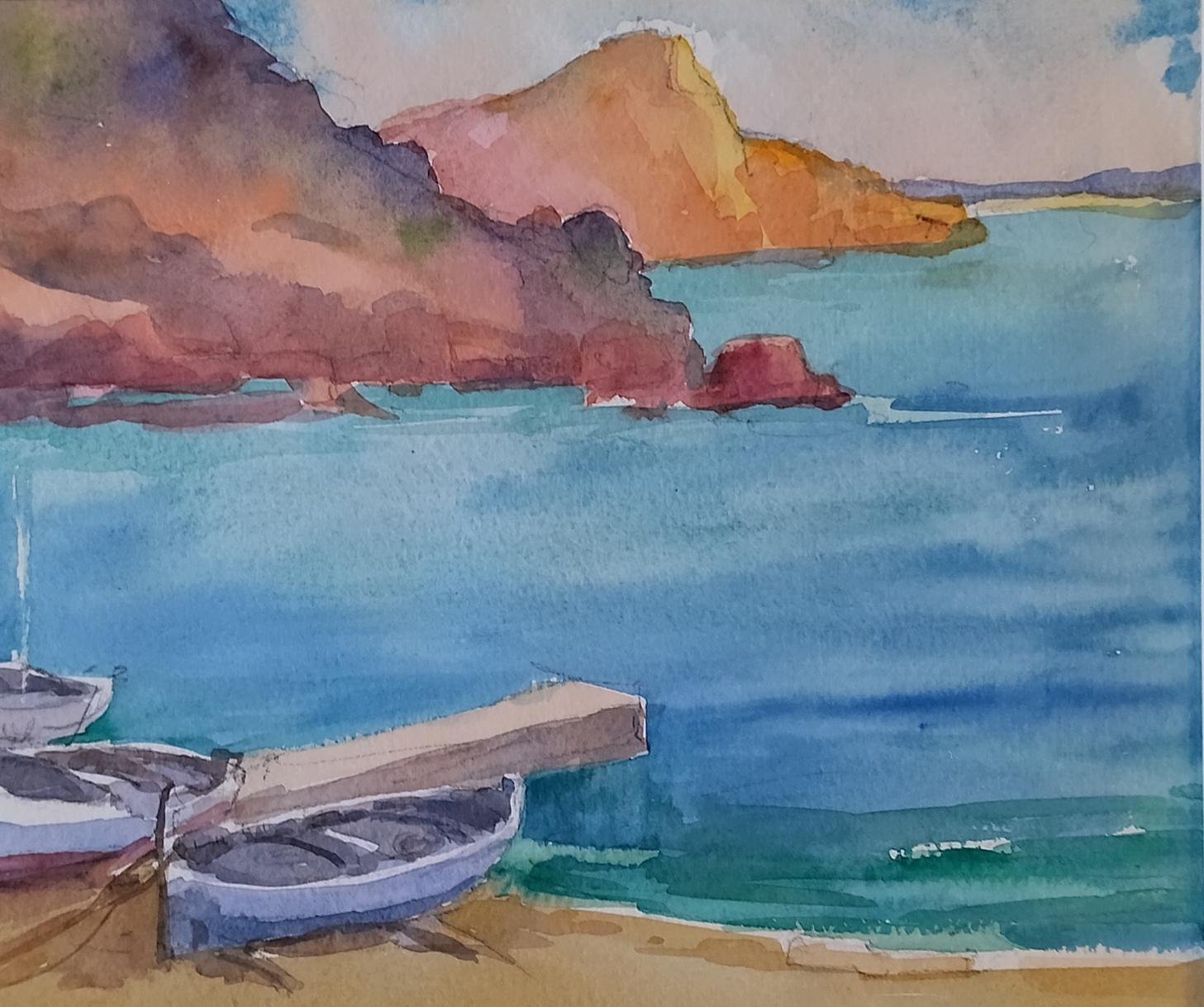 Meneses.   Majorca  Coast  Spain  original watercolor painting For Sale 7