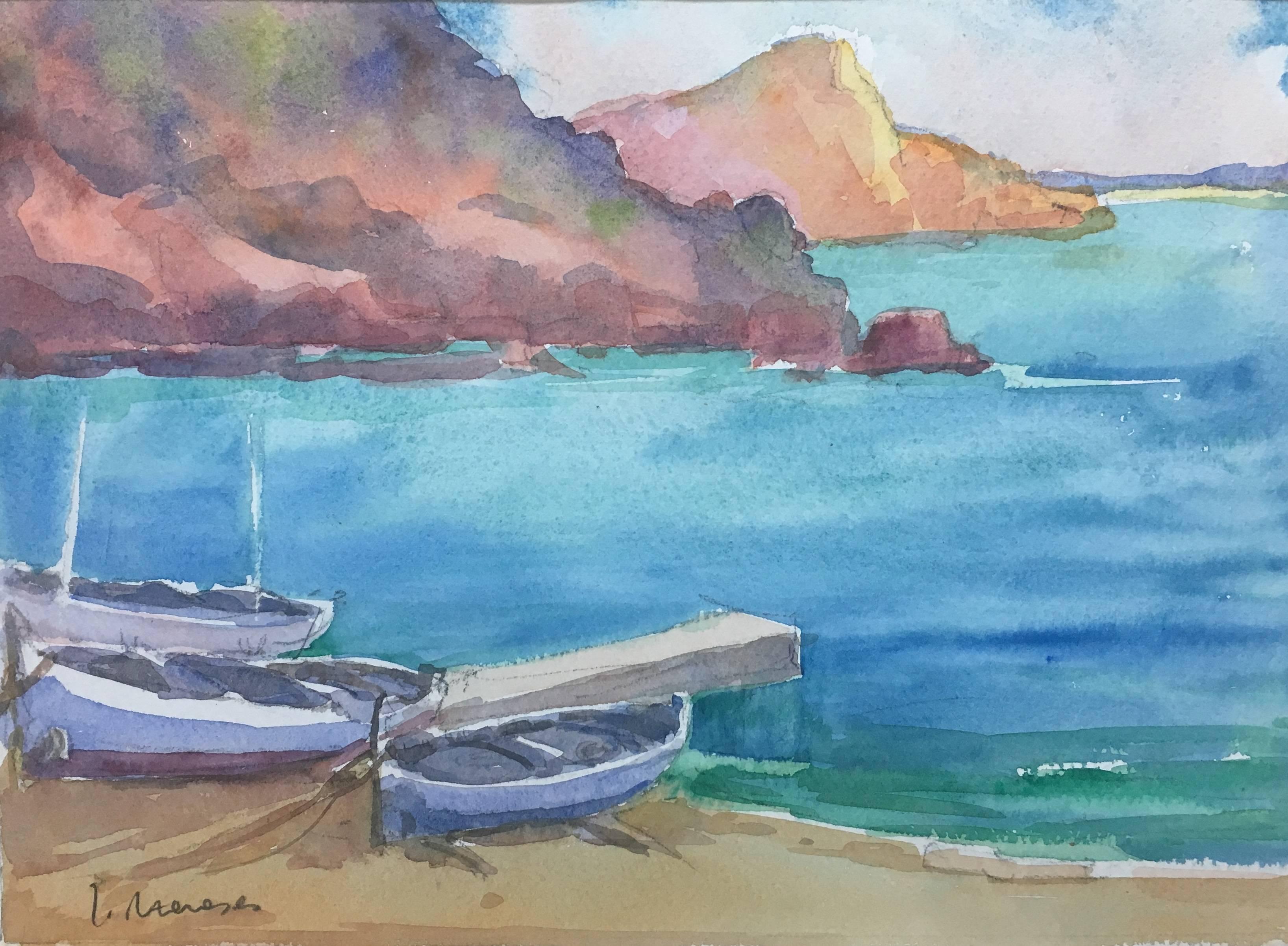 Meneses.   Majorca  Coast  Spain  original watercolor painting - Painting by Josep Meneses