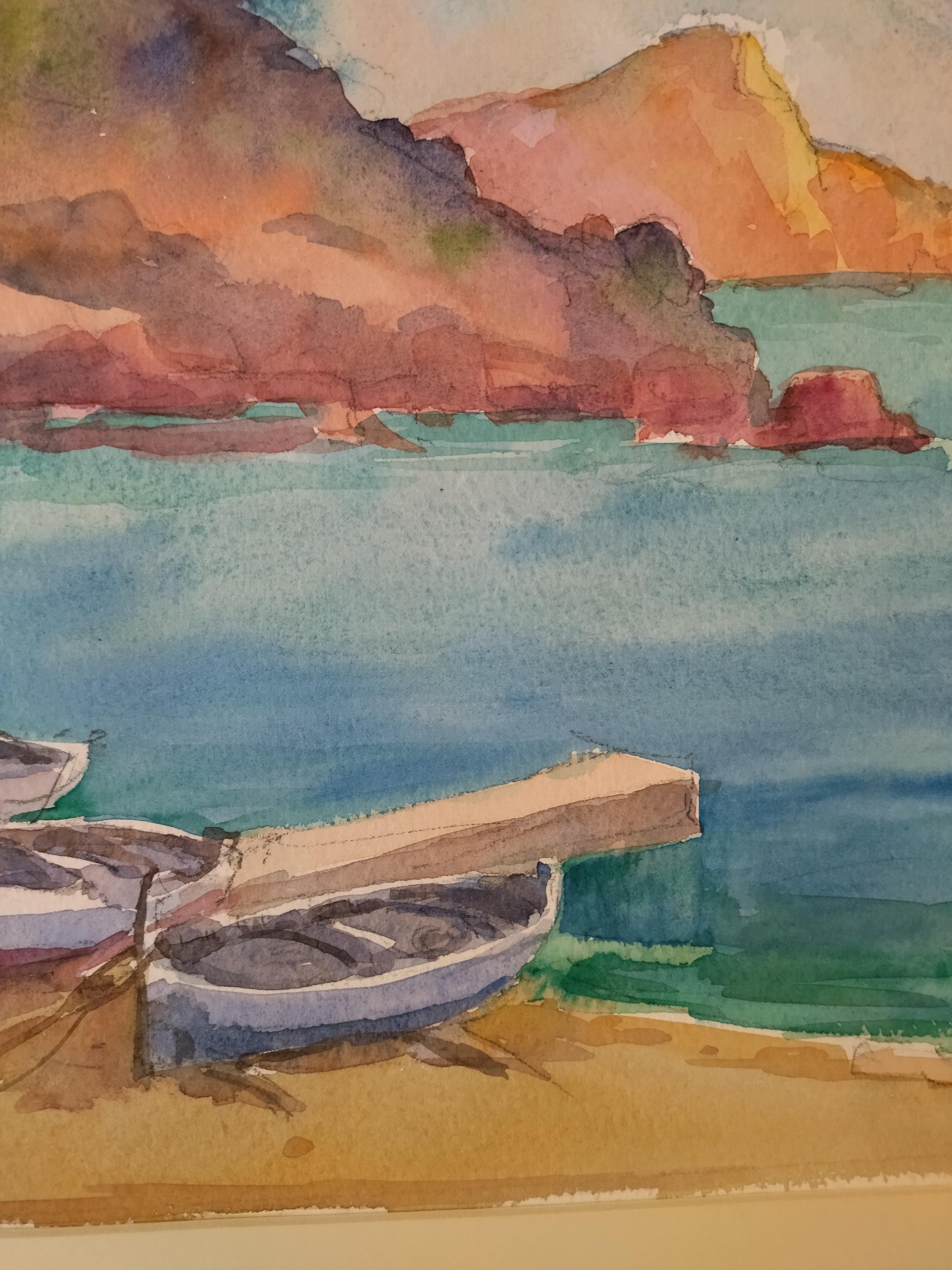 Meneses.   Majorca  Coast  Spain  original watercolor painting For Sale 3