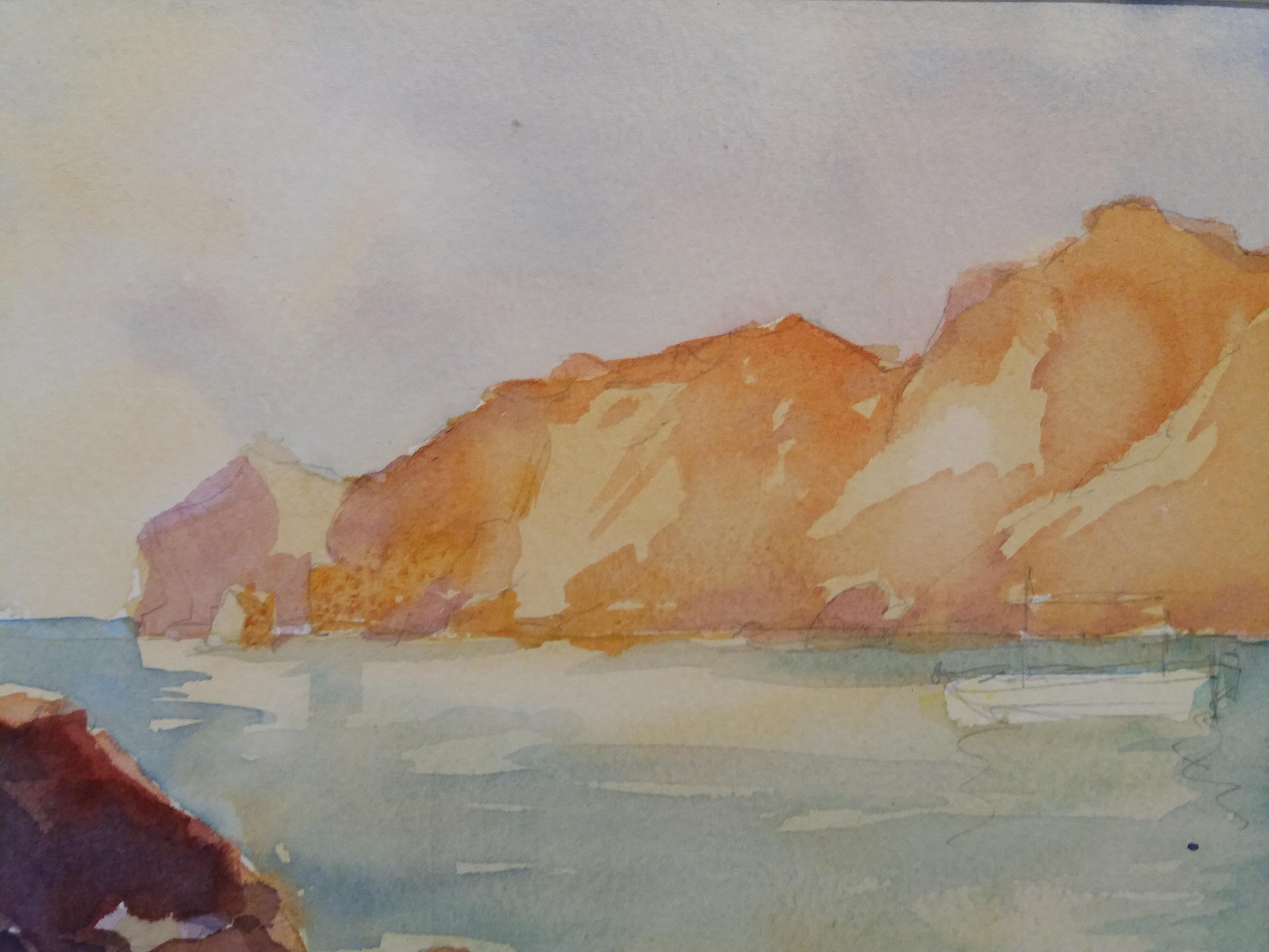 Meneses 15 Mallorca  Pittura espressionista su carta acquerellata originale della Costa - Painting Espressionista di Josep Meneses
