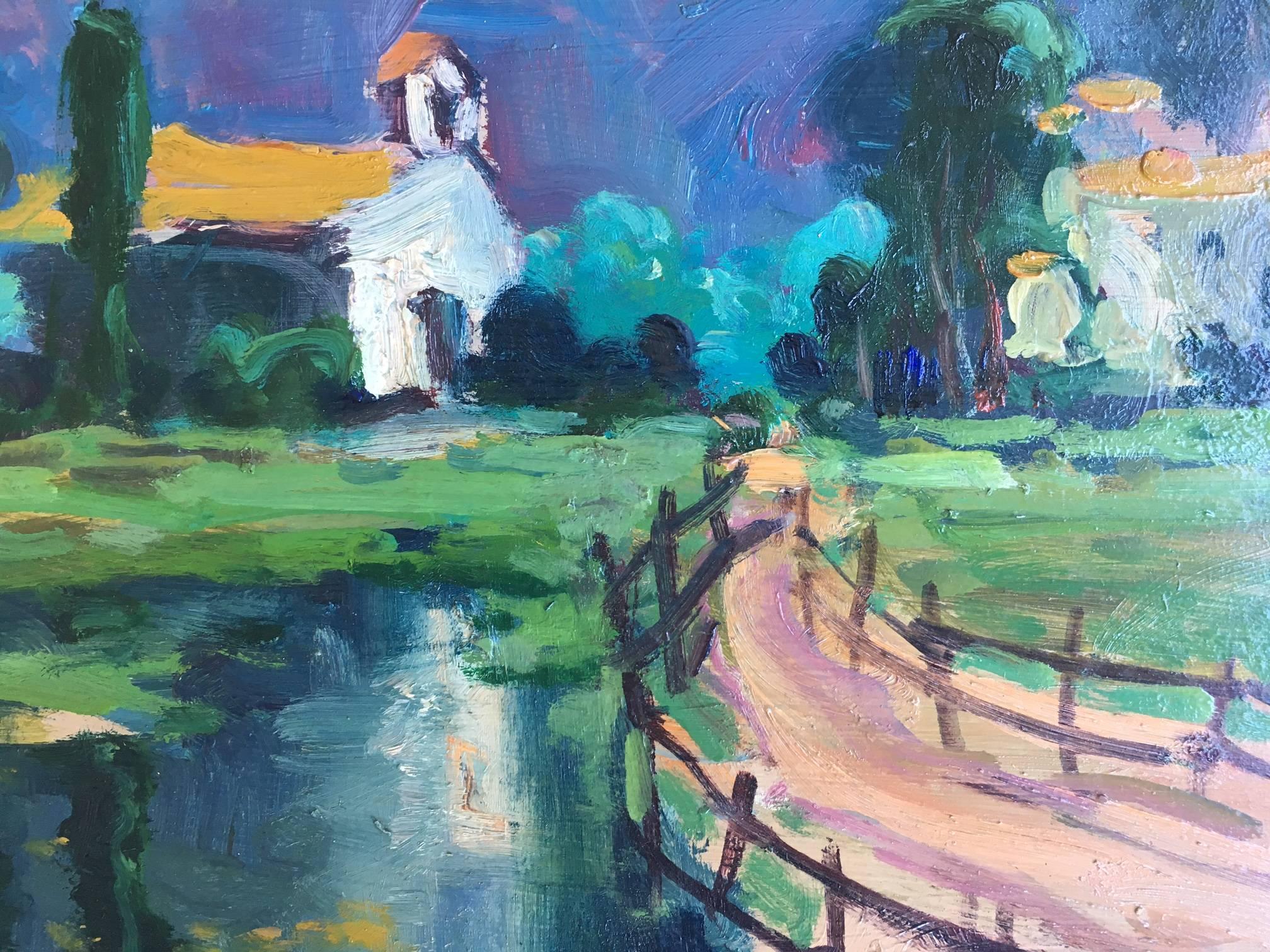 Meneses. MALLORCA. carré.  PAYSAGE- peinture originale acrylique sur bois - Expressionniste Painting par Josep Meneses