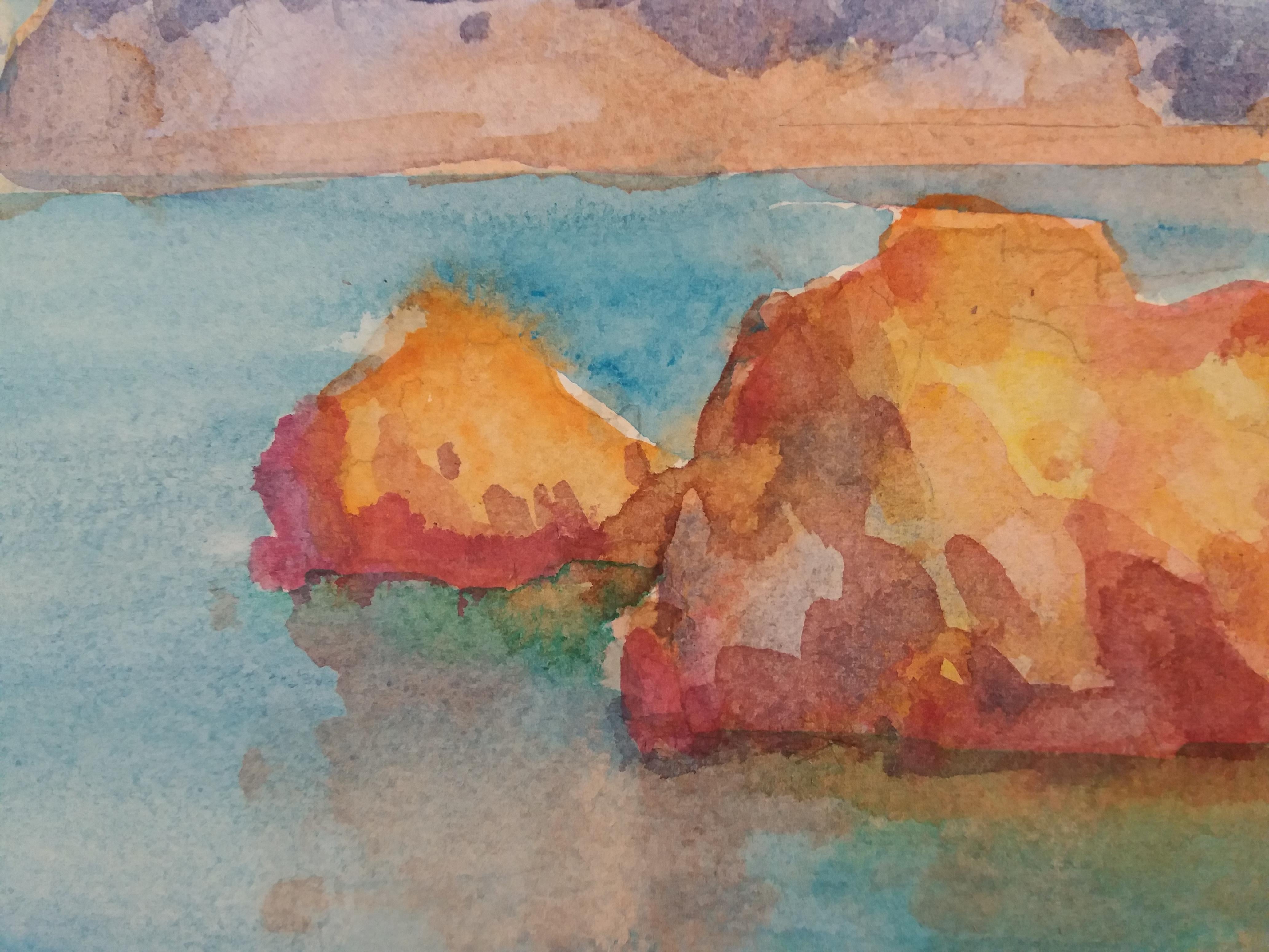 Meneses 26 Küste. Marine. Original Aquarell Papier Expressionist (Schwarz), Landscape Painting, von Josep Meneses
