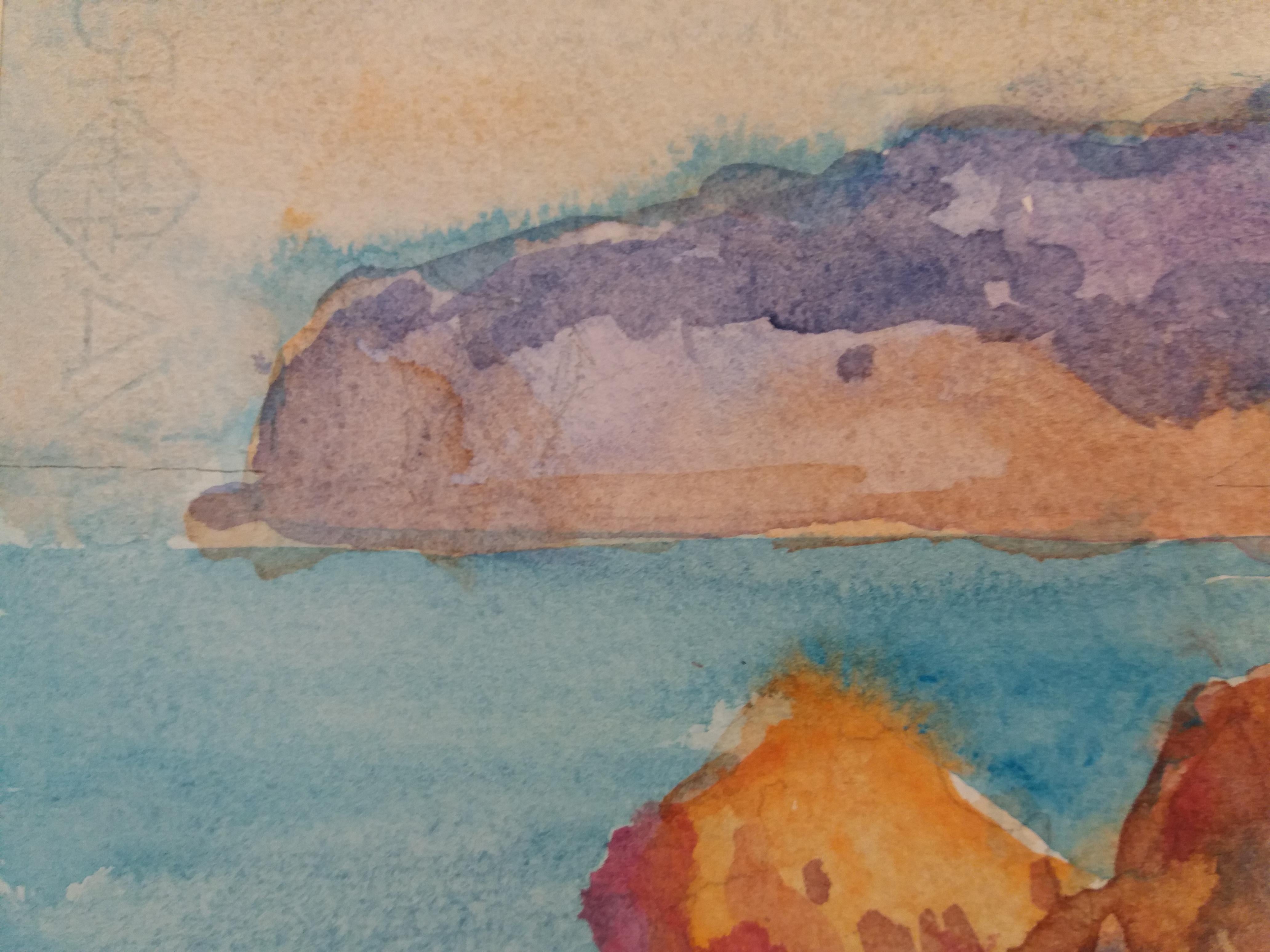 Mallorca II original Aquarell Papier expressionistische Malerei. 
Dieser katalanische Maler, der sich seit Jahren auf Mallorca niedergelassen hat, bietet eine Reihe von Landschaften an, in denen die Natur auf impressionistische Art und Weise