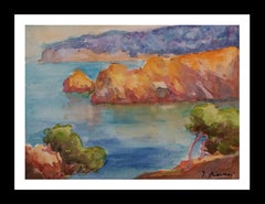 Vintage Meneses 30 coast. Marine. original watercolor paper expressionist 