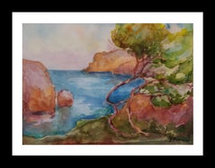 Meneses 36  Original expressionistisches Gemälde an der Küste, Aquarellpapier