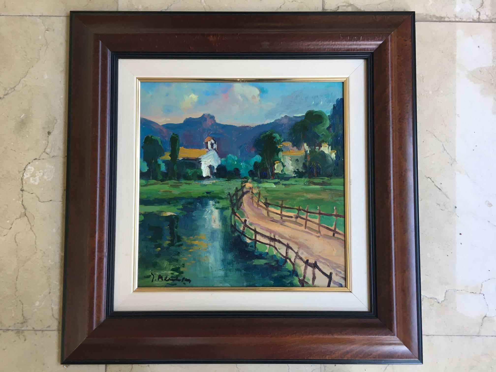 MAJORCA. LANDSCAPE- original acrylic wodd painting. 
This Catalan painter, settled for years in Mallorca, offers a series of landscapes in which the natural is treated in the impressionist way, with a great force colorist and energetic brushstroke.