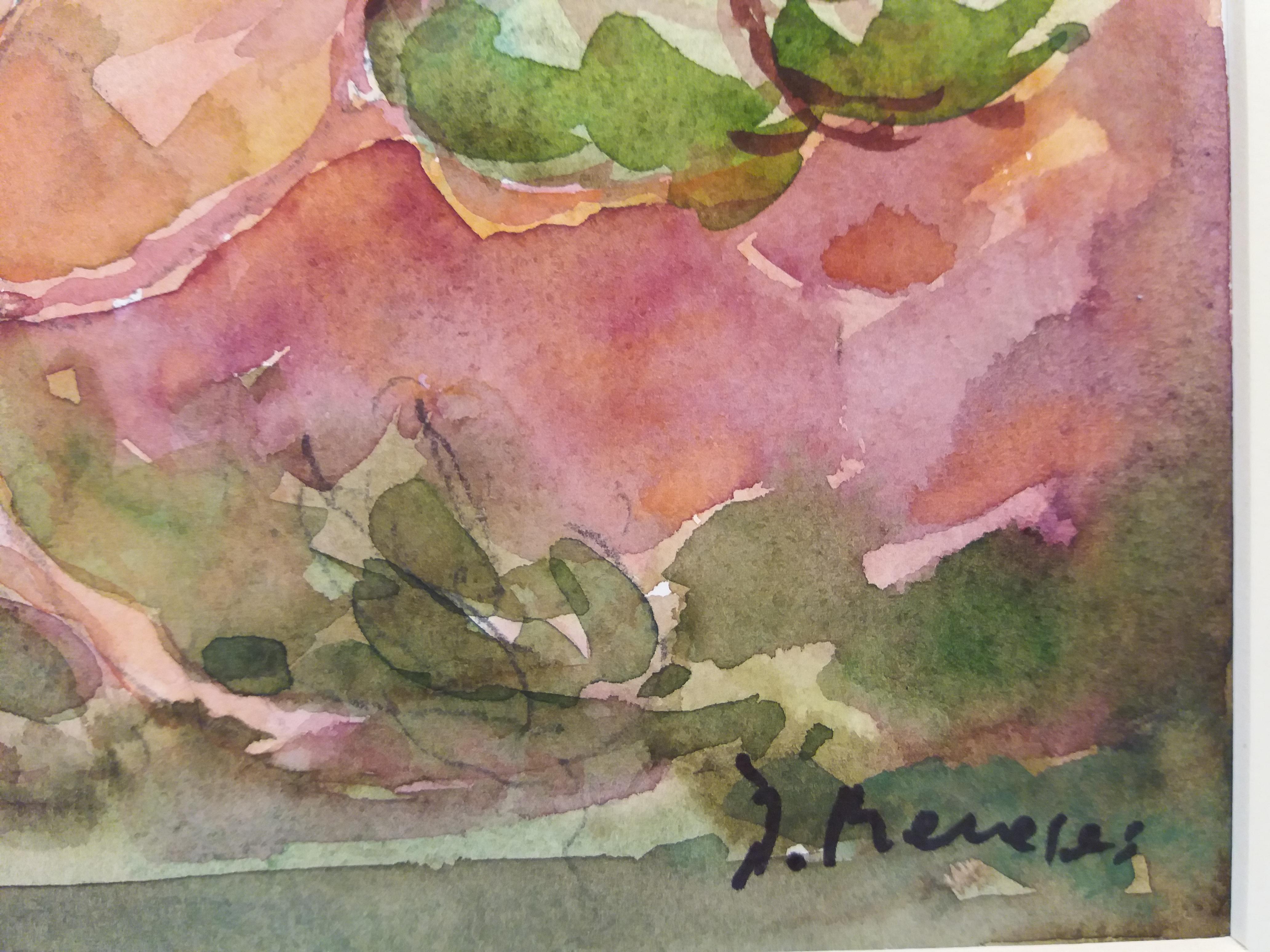 coast original watercolor paper expressionist painting. 
This Catalan painter, settled for years in Mallorca, offers a series of landscapes in which the natural is treated in the impressionist way, with a great force colorist and energetic