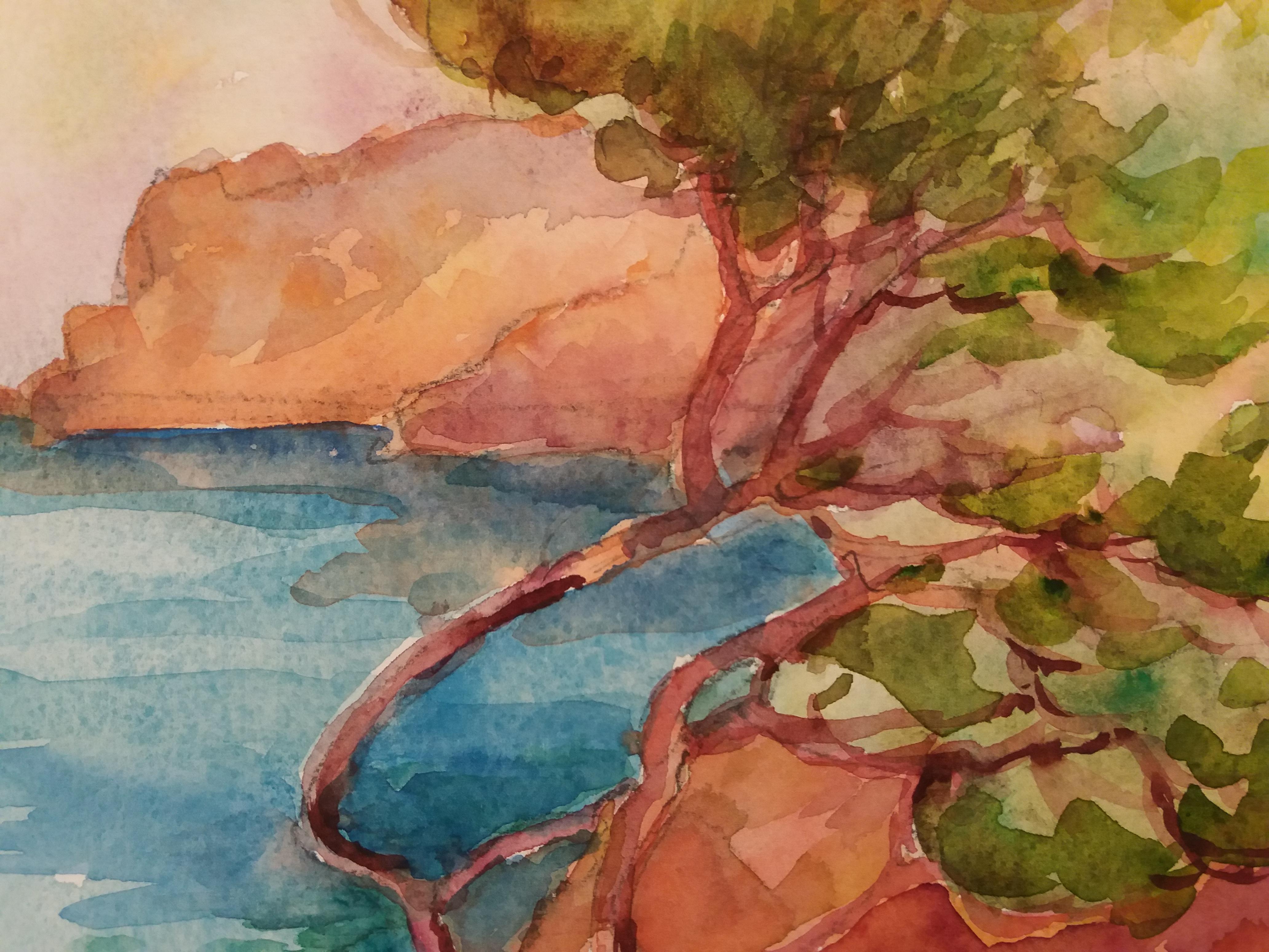 Meneses  coast original watercolor paper expressionist painting For Sale 1