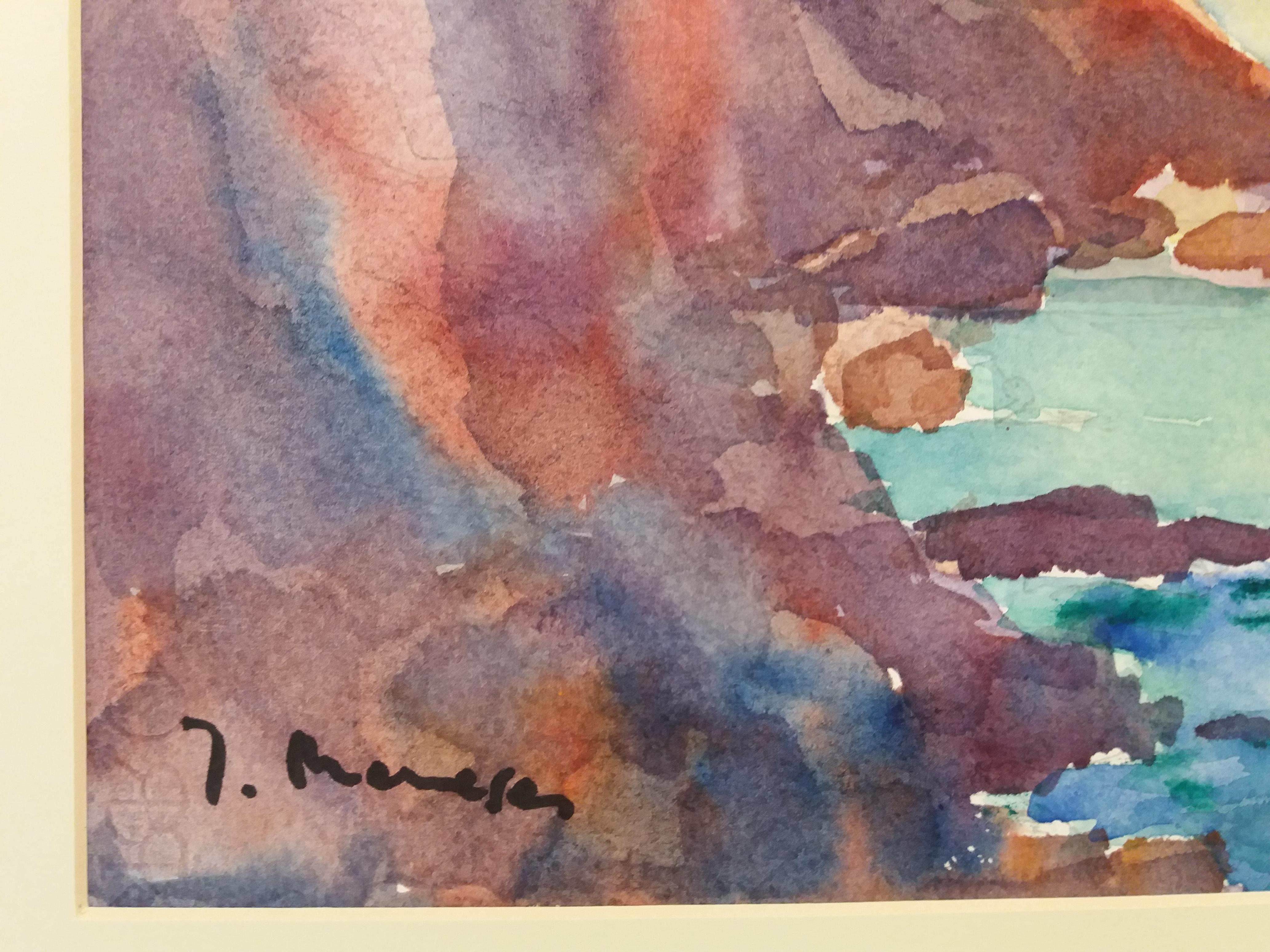 Meneses  Mallorca  Original expressionistisches Aquarell-Papier-Gemälde der Küste – Painting von Josep Meneses