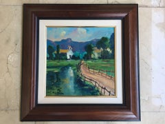 Meneses.  MALLORCA. cuadrado.  PAISAJE- pintura acrílica original de wodd