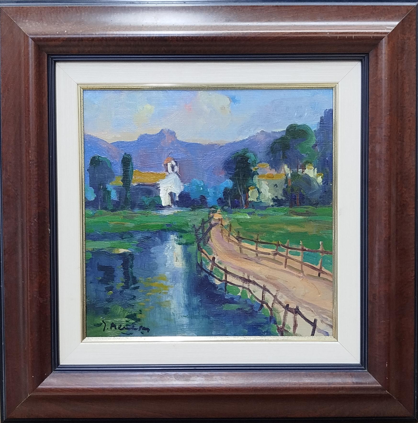 Josep Meneses Landscape Painting – Meneses.  MALLORCA. quadratisch.  LANDSCAPE – originales Acrylgemälde