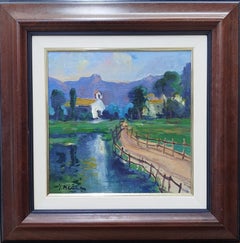 Meneses.  MALLORCA. cuadrado.  PAISAJE- pintura acrílica original de wodd