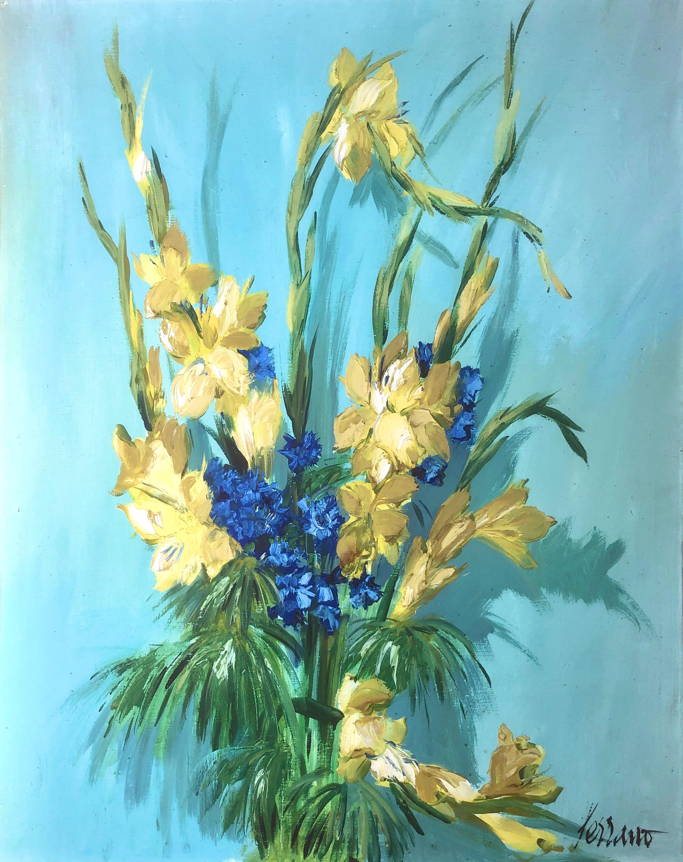 Josep Miquel Serrano Still-Life Painting – Blumen Stillleben Öl auf Leinwand Gemälde