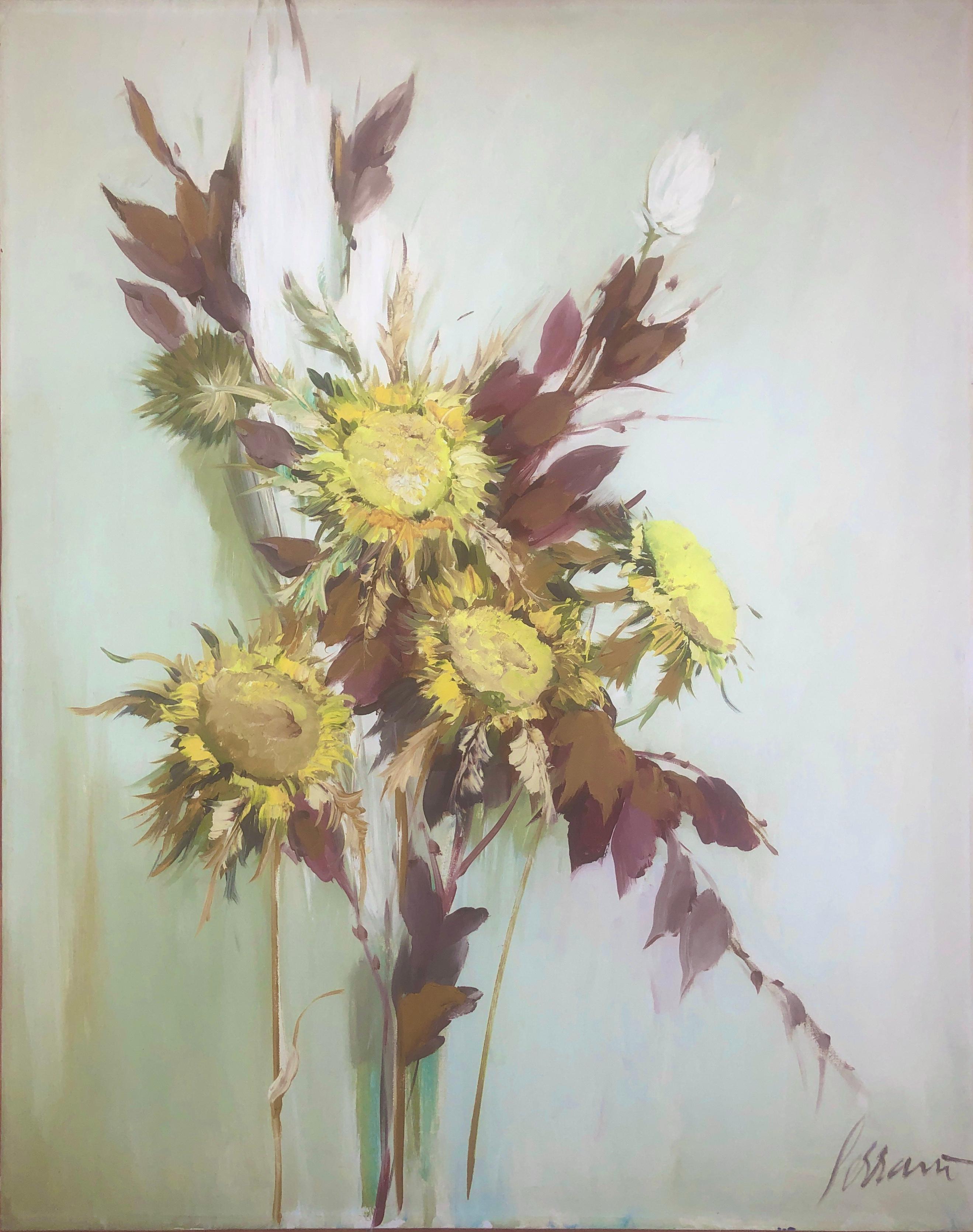 Josep Miquel Serrano Still-Life Painting – Blumen Stillleben Öl auf Leinwand Gemälde