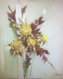 Retro Flowers still-life oil on canvas painting