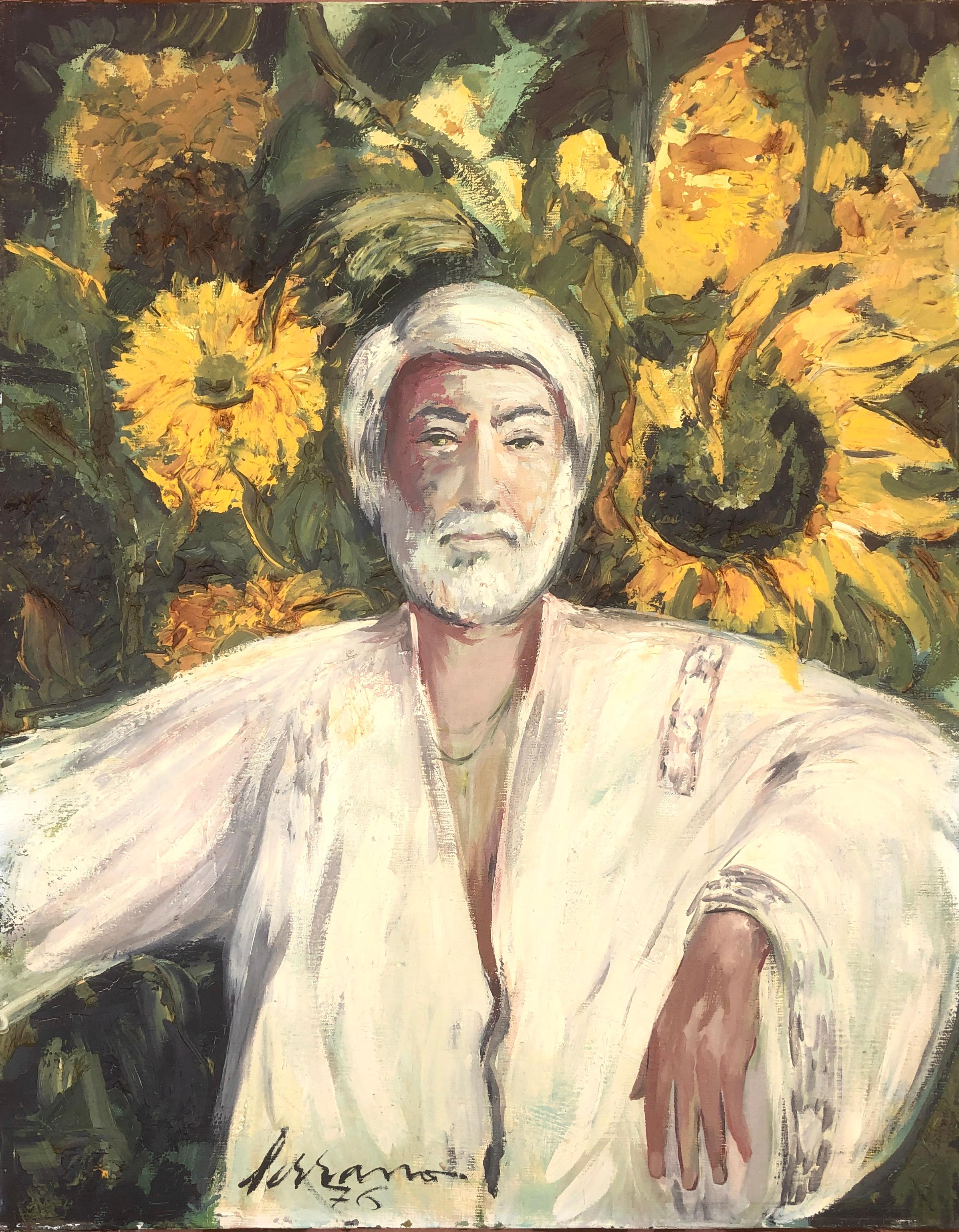 Selbstporträt mit Blumen, Öl auf Leinwand, Gemälde