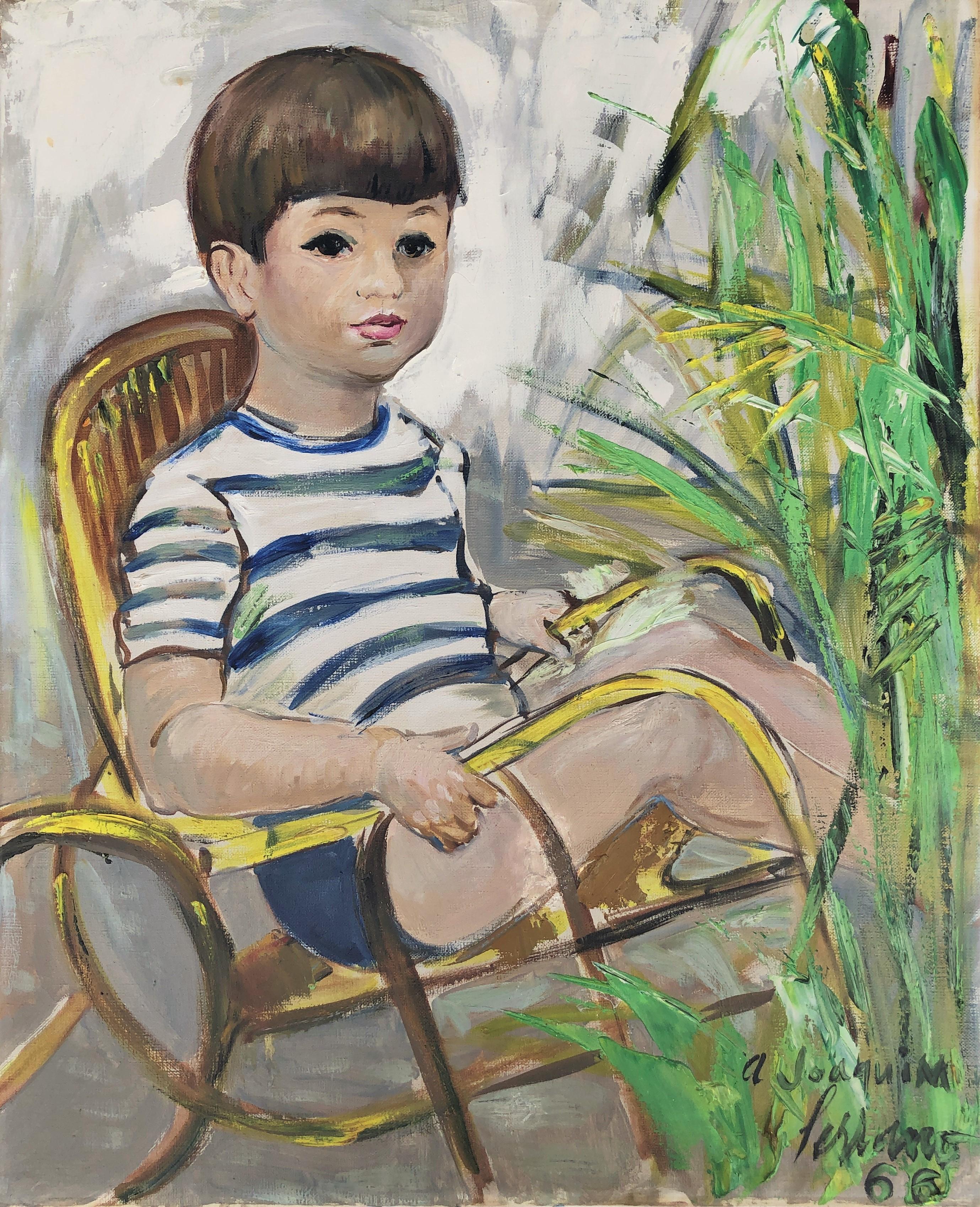 The boy in the rocking chair oil on canvas painting
