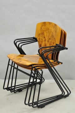 Josep Mora for Egoa Model 300 Mid Century Modern Burl Wood Arm Chair - Set of 4