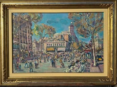 Las Ramblas Barcelona Óleo sobre Lienzo, Firmado, Años 90, Enmarcado