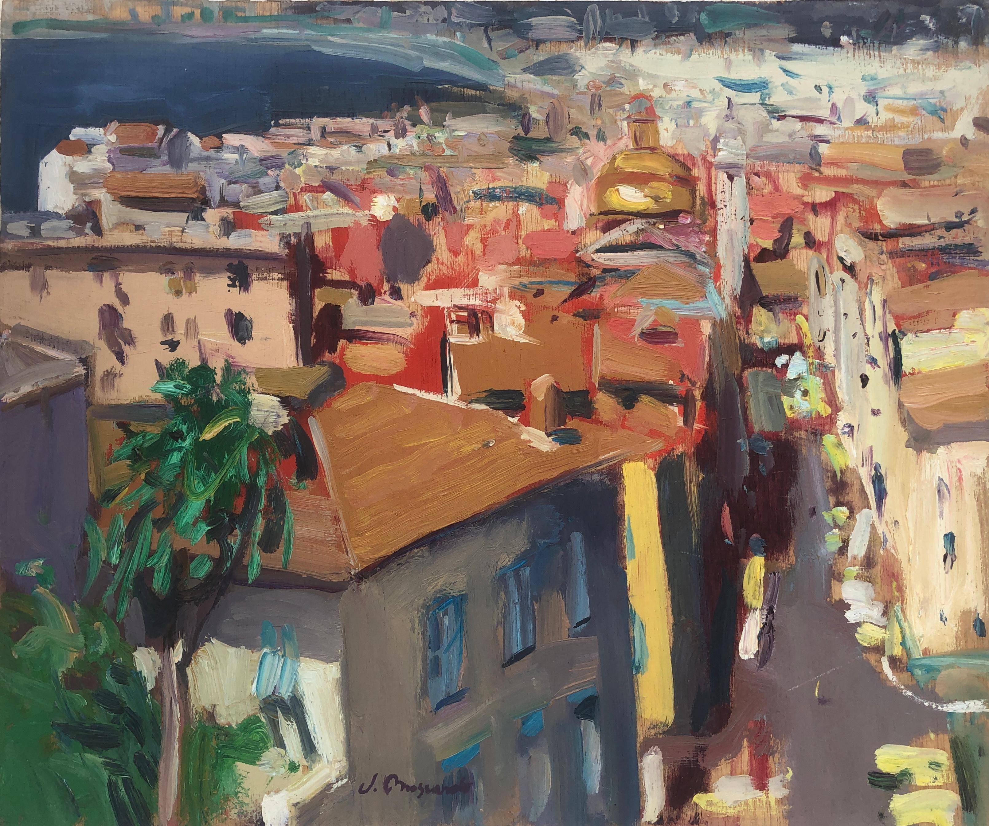 Josep Moscardo Landscape Painting - Nice France oil on board painting landscape urbanscape seascape