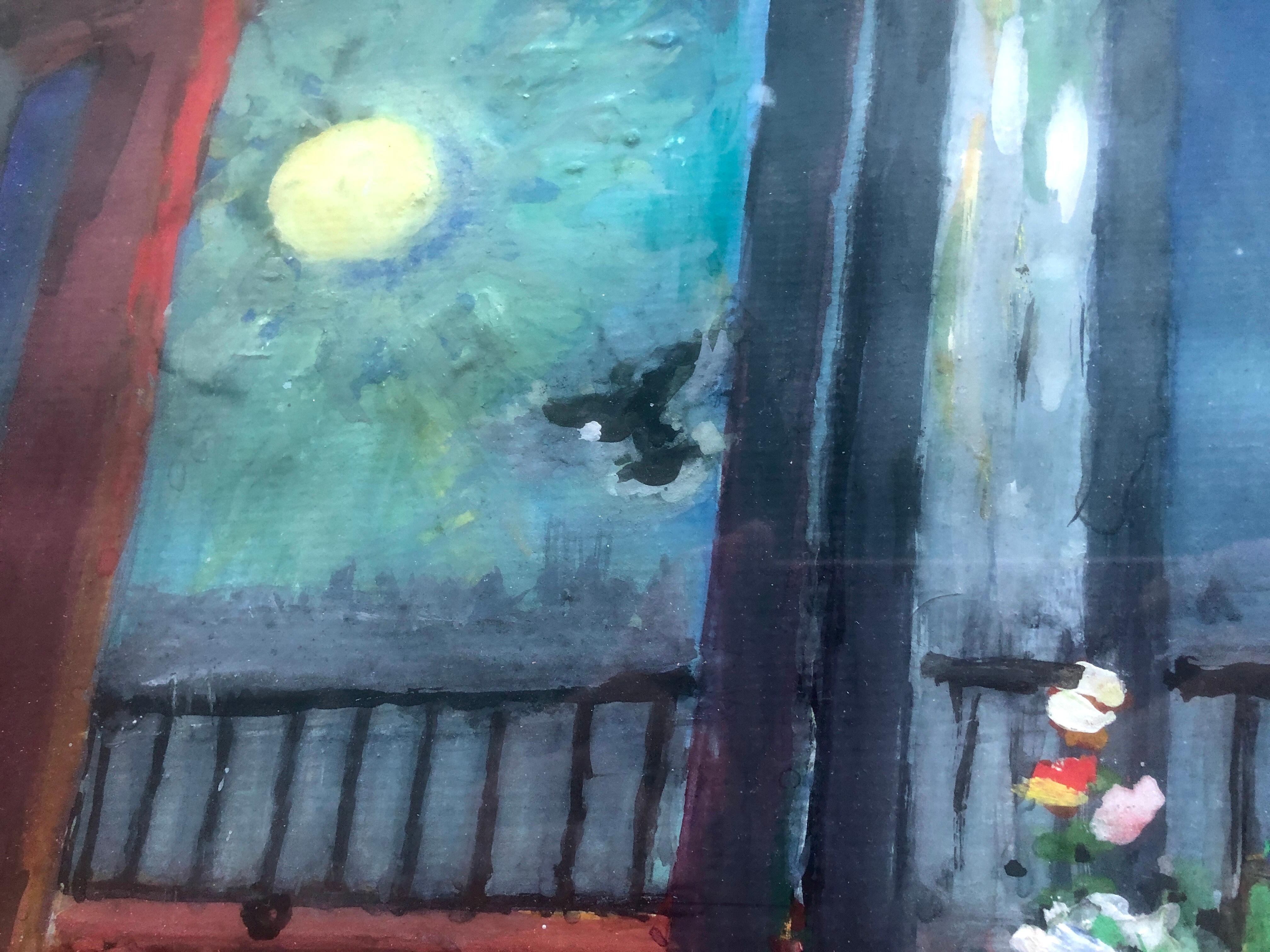 Night interior acrylic on paper painting spanish For Sale 1