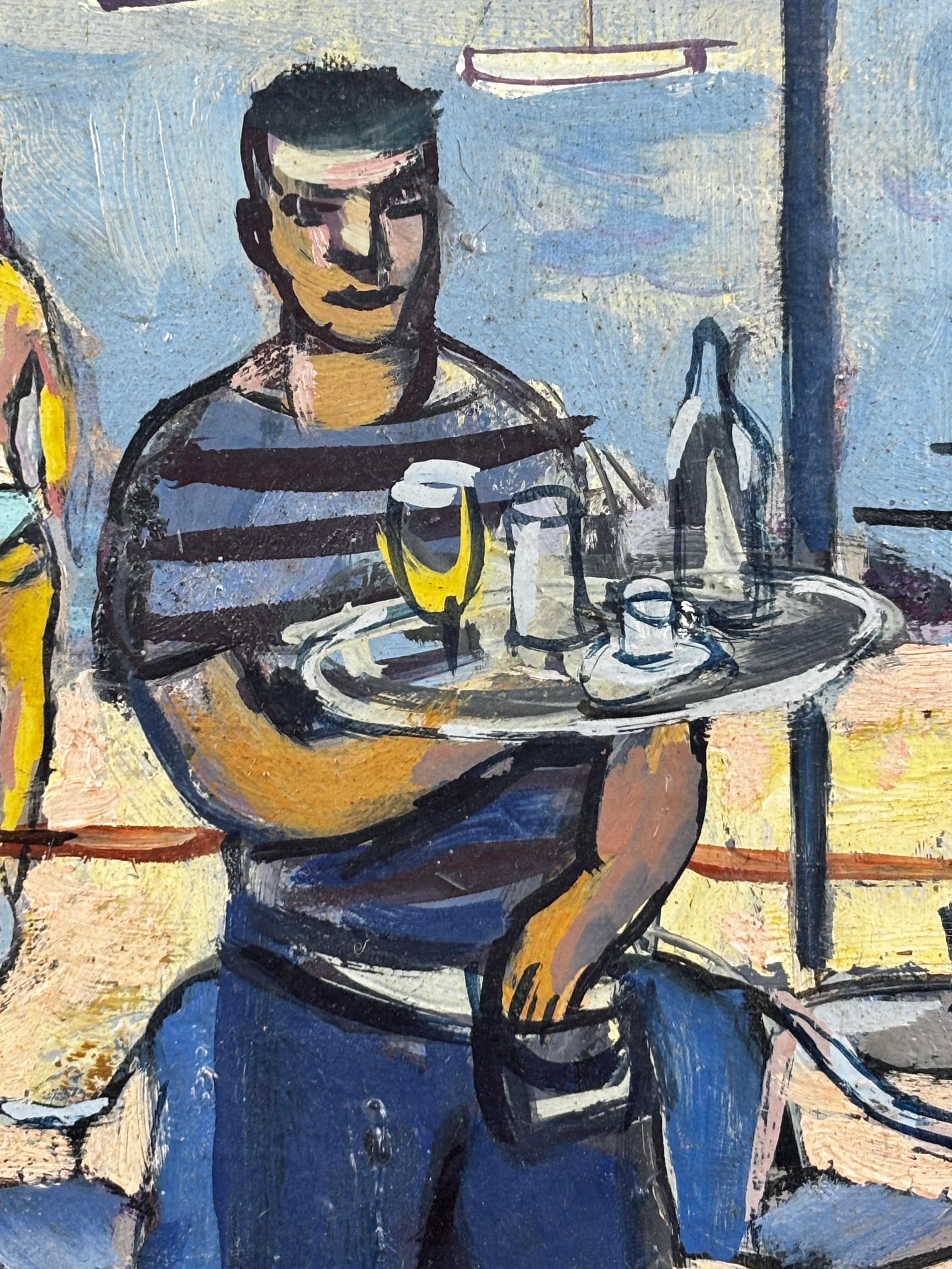 ÓLEO SOBRE TELA - JOSEP MOSCARDÓ - APERITIVO EN LA PLAYA (Schwarz), Figurative Painting, von Josep Moscardo
