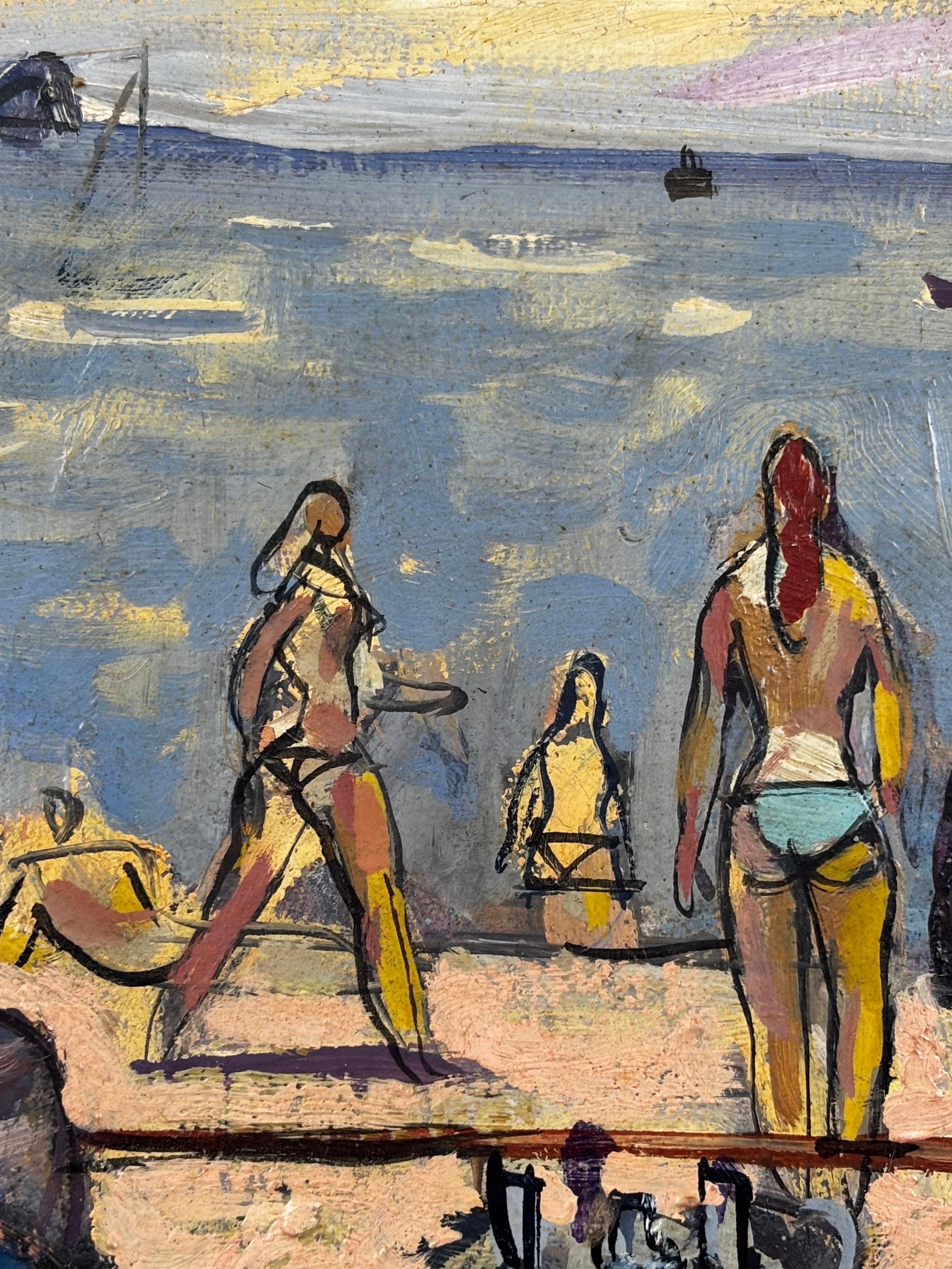 ÓLEO SOBRE TELA - JOSEP MOSCARDÓ - APERITIVO EN LA PLAYA im Angebot 1