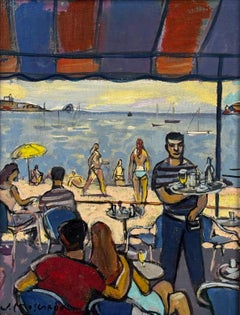 ÓLEO SOBRE TELA - JOSEP MOSCARDÓ - APERITIVO EN LA PLAYA