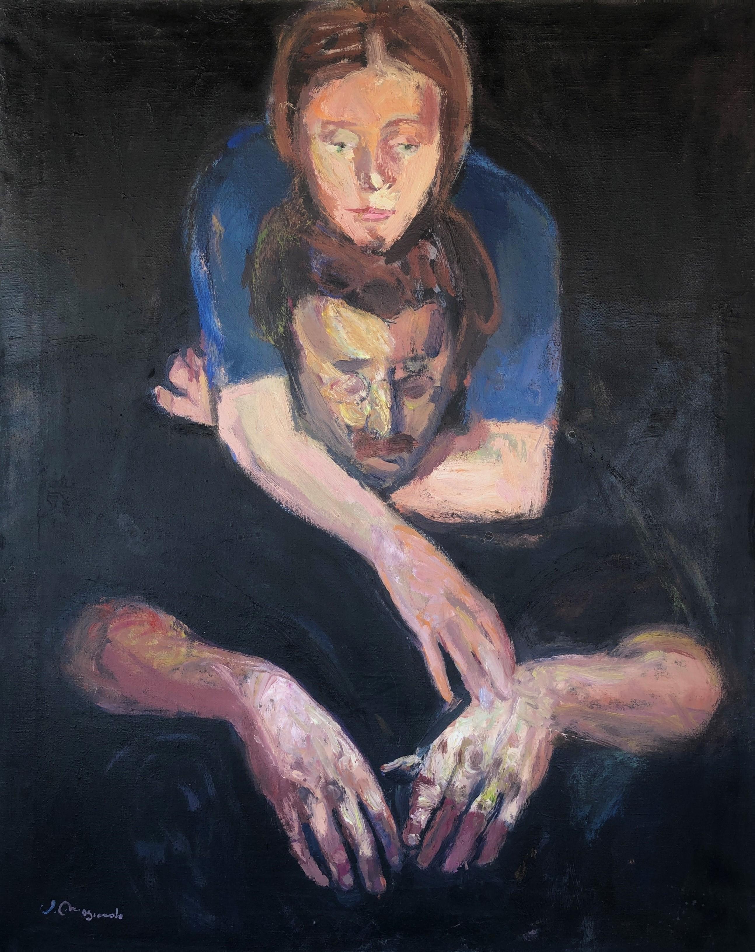 Josep Moscardo Portrait Painting - self portrait with woman oil on canvas painting