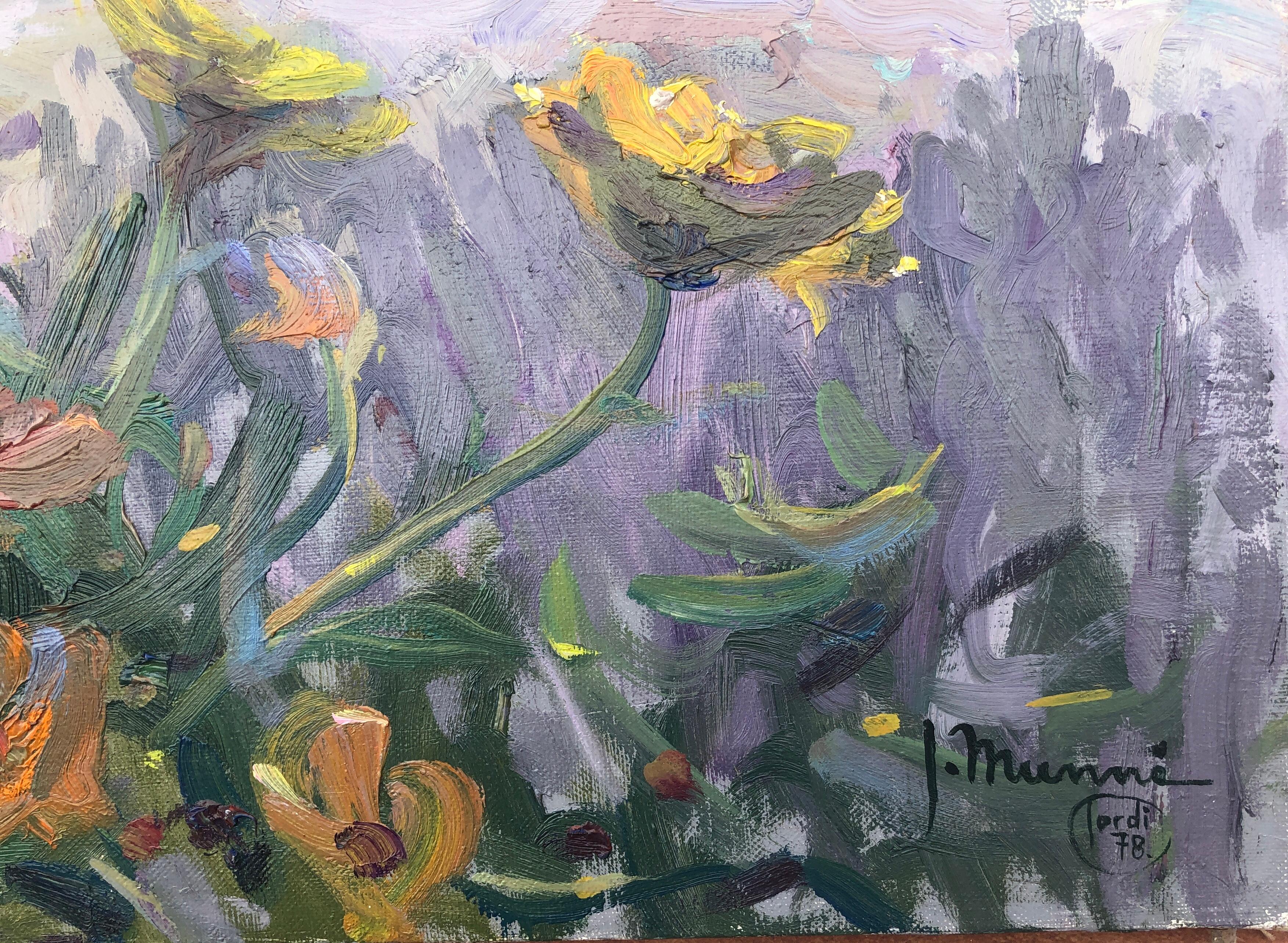 Nude Woman Resting with Flowers oil on canvas painting - Painting by Josep Munne Graupera
