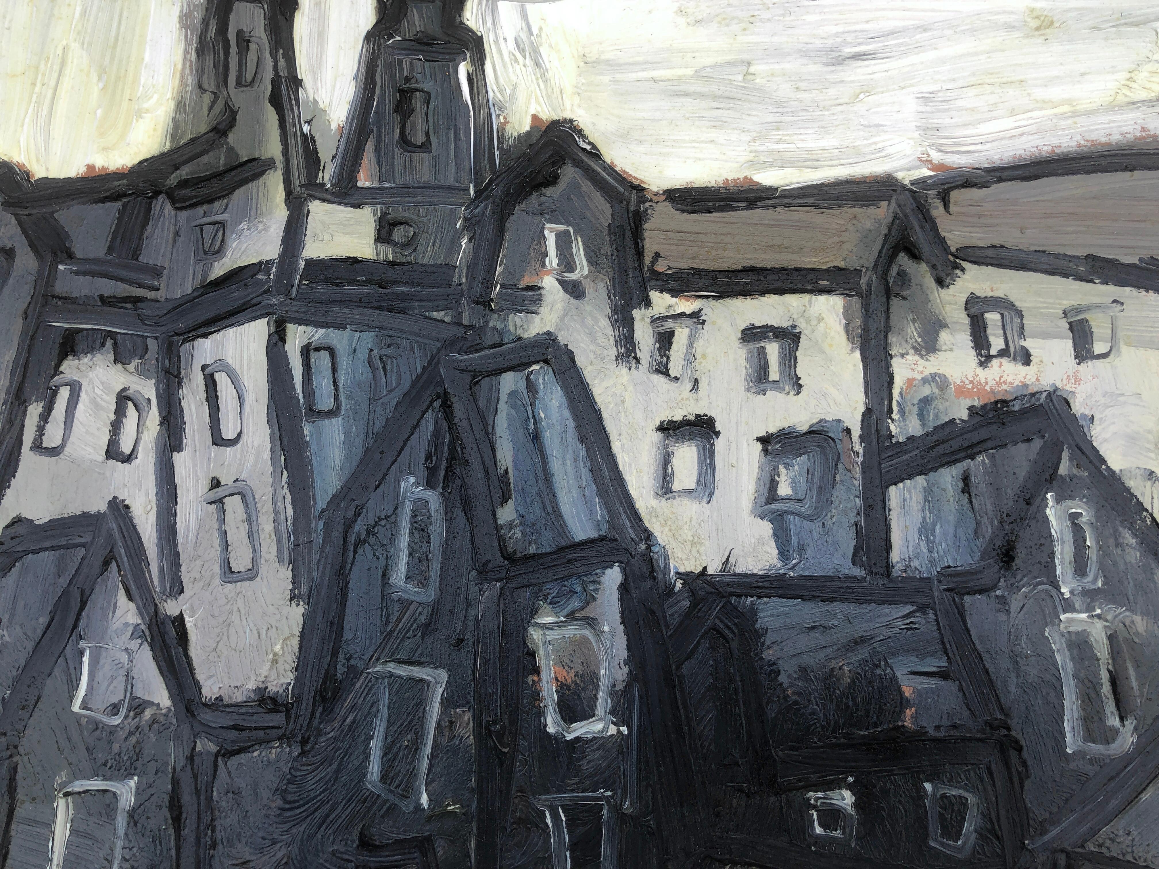 Paris France oil on board painting urbanscape For Sale 1