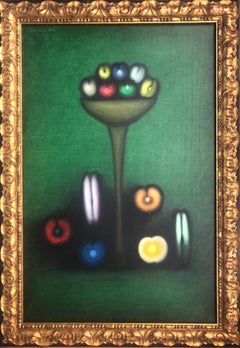 Still Life Oil on Canvas Painting, Surrealist Style, Framed, 1990s