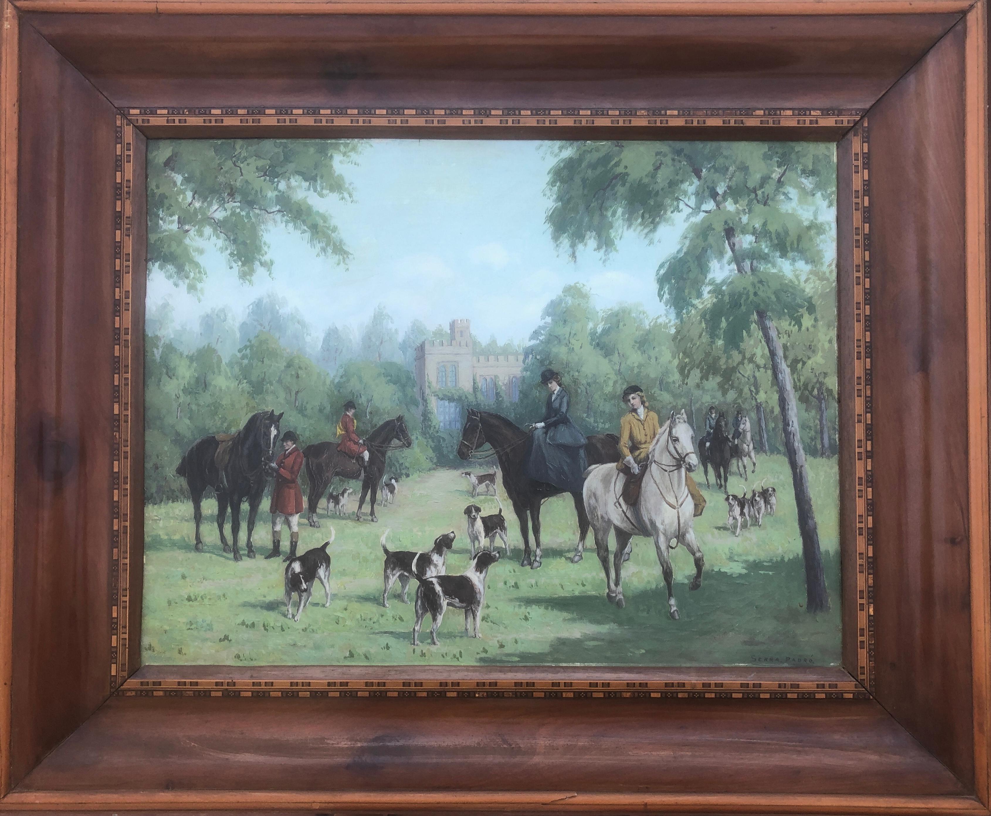 Caccia alla volpe dipinto ad olio su tela a quattro mani - Painting di Josep Padro Gonzalez