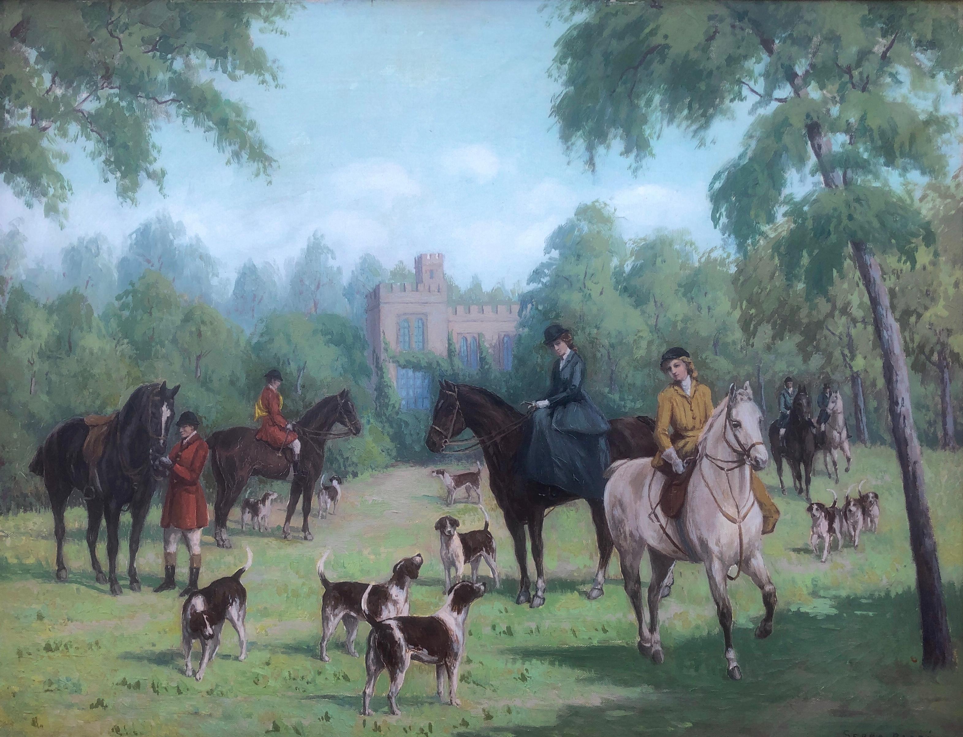 Landscape Painting di Josep Padro Gonzalez - Caccia alla volpe dipinto ad olio su tela a quattro mani