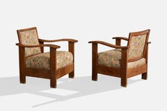 Josep Palau Oller, fauteuils de salon, chêne, tissu, Espagne, années 1950