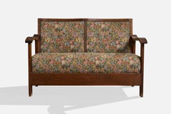 Josep Palau Oller, Settee, Oak, Fabric, Spain, 1950s