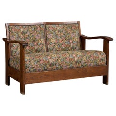 Josep Palau Oller, Settee, Oak, Fabric, Spain, 1950s