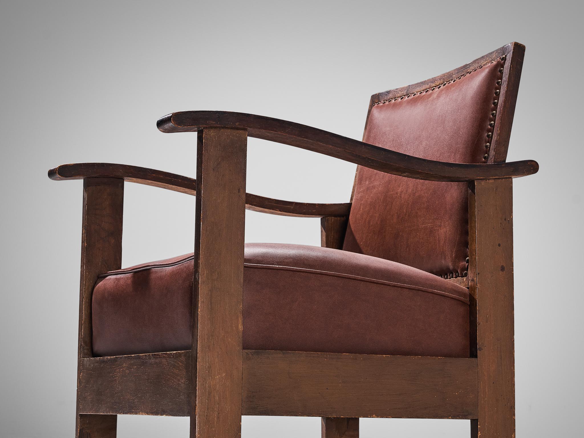 Art Deco Josep Palau Oller Spanish Pair of Armchairs in Brown Leather  For Sale