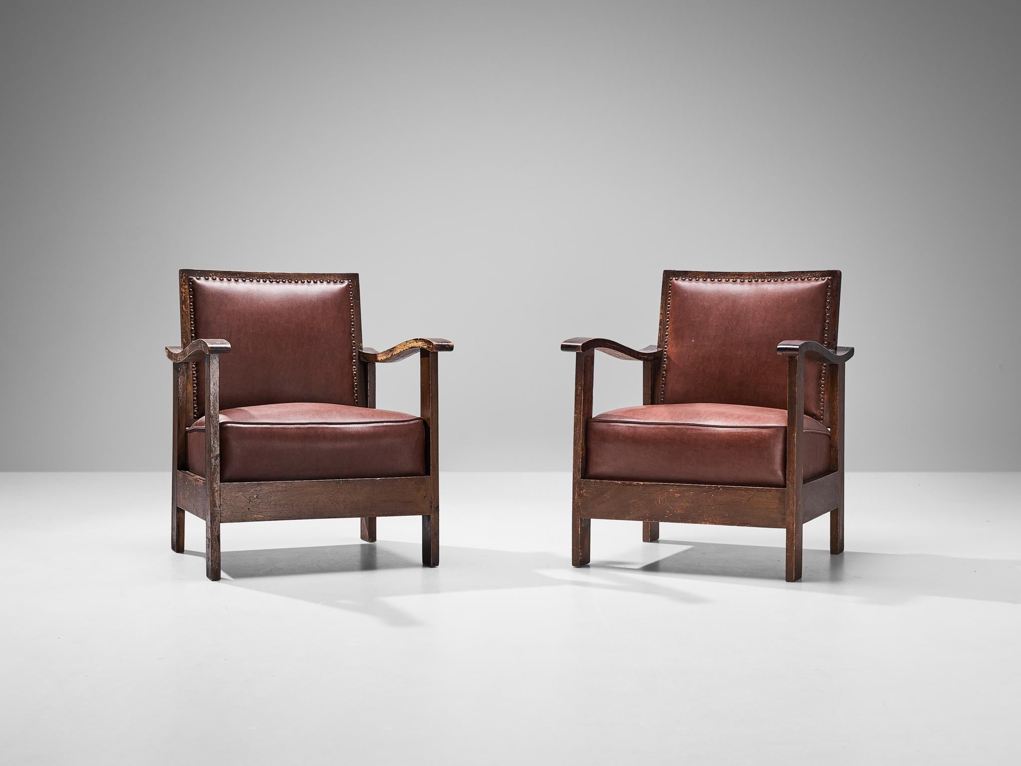 Josep Palau Oller Spanish Pair of Armchairs in Brown Leather  In Good Condition For Sale In Waalwijk, NL