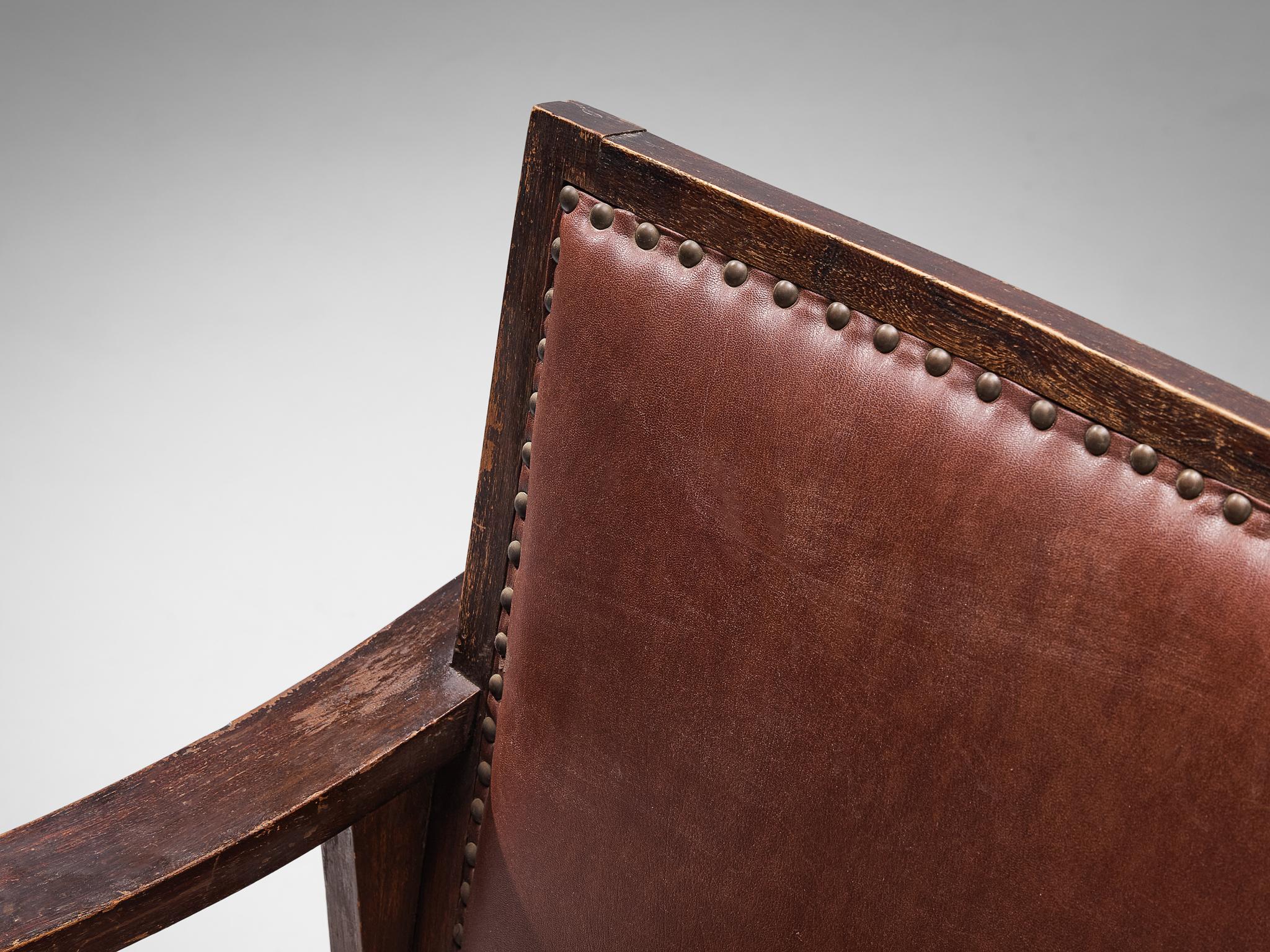 Laiton Josep Palau Oller paire de fauteuils espagnols en cuir marron