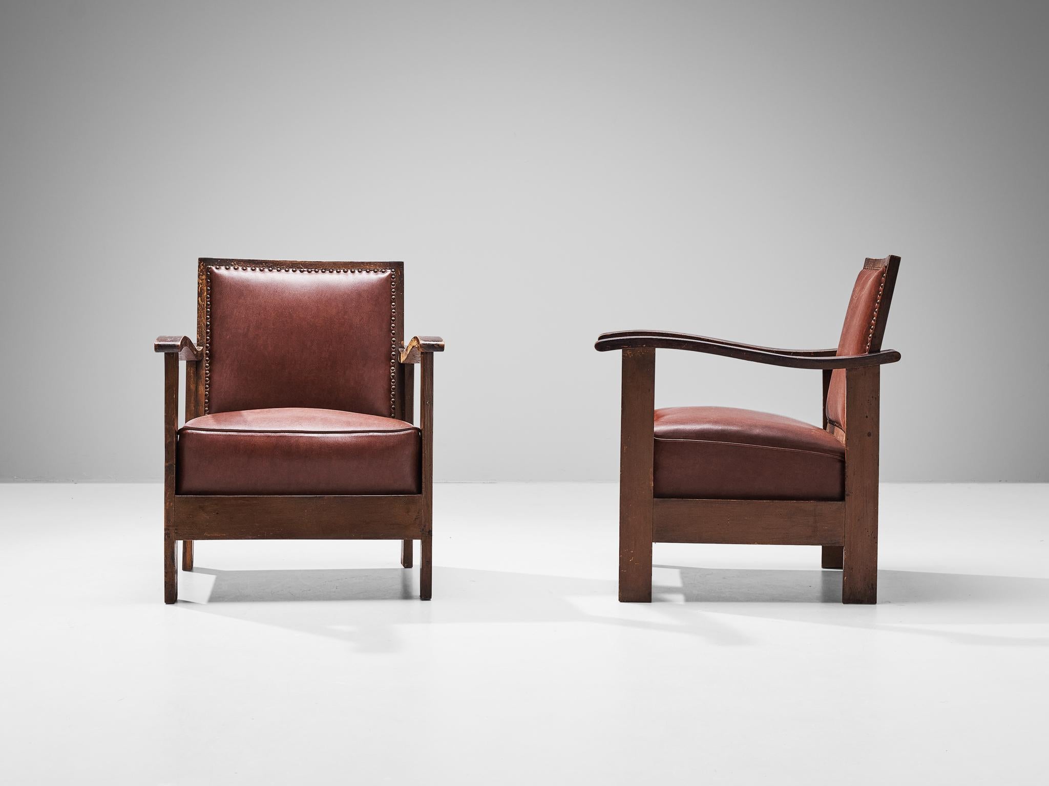 Josep Palau Oller Spanish Pair of Armchairs in Brown Leather  For Sale 2