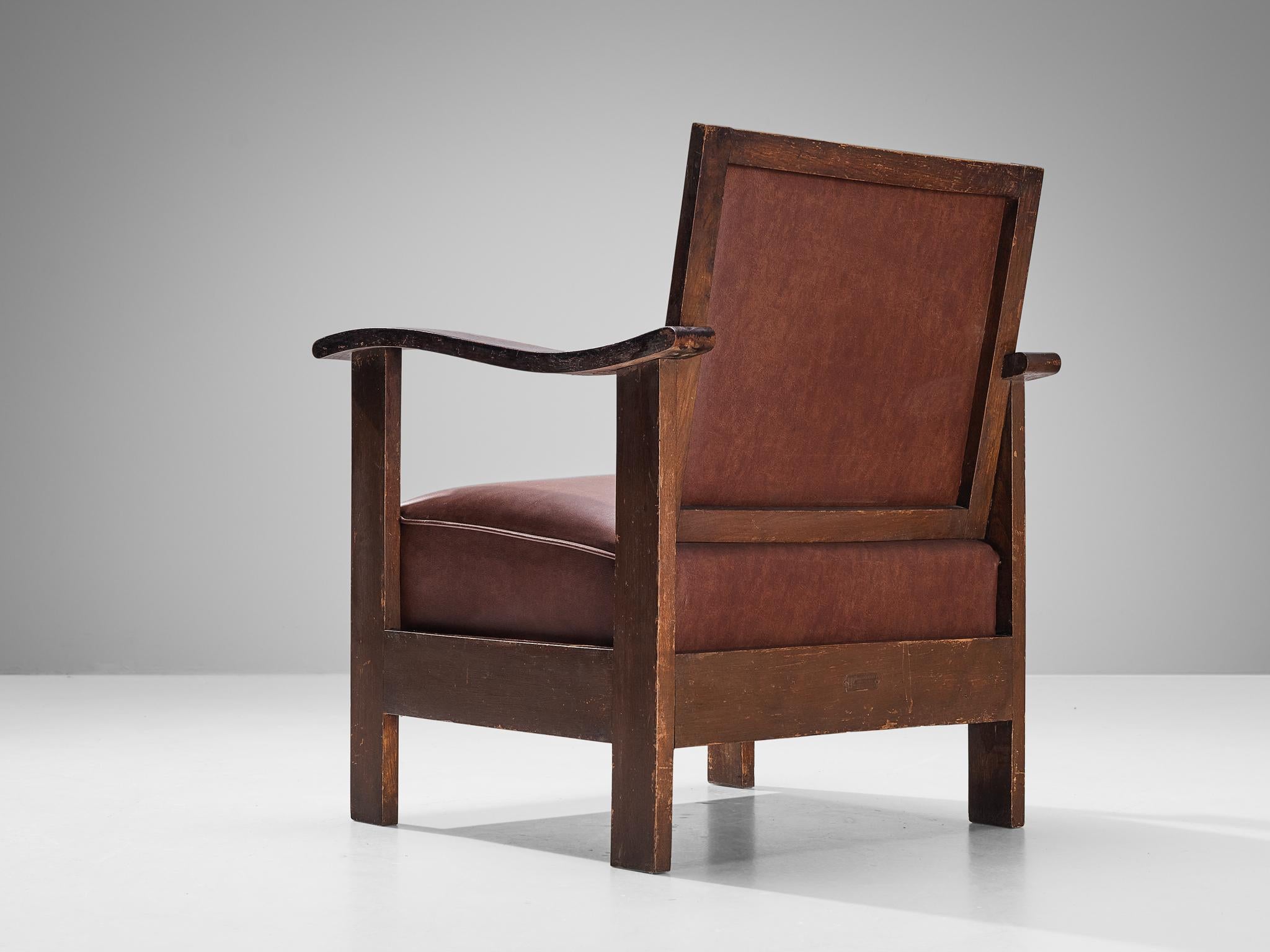 Josep Palau Oller Spanish Pair of Armchairs in Brown Leather  For Sale 3