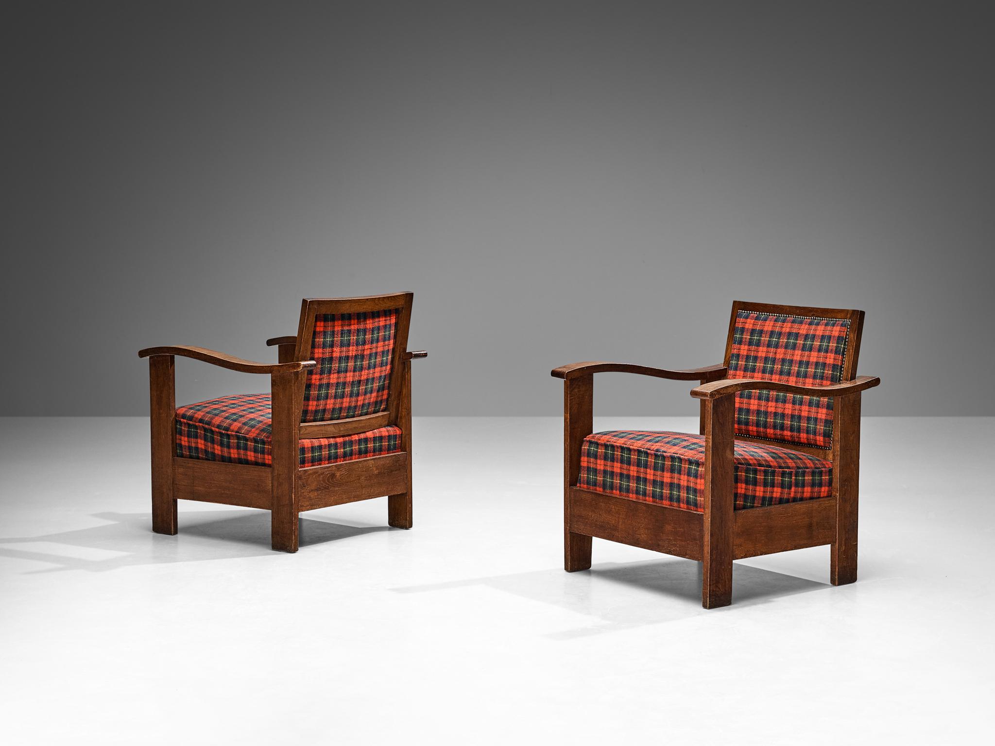 Josep Palau Oller, pair of armchairs, wool, oak, metal, Spain, Barcelona, Circa. 1930

Beautifully constructed pair of lounge chairs of Spanish origin designed by Josep Palau Oller (1888-1961). The design conceals an evolved rustic character with