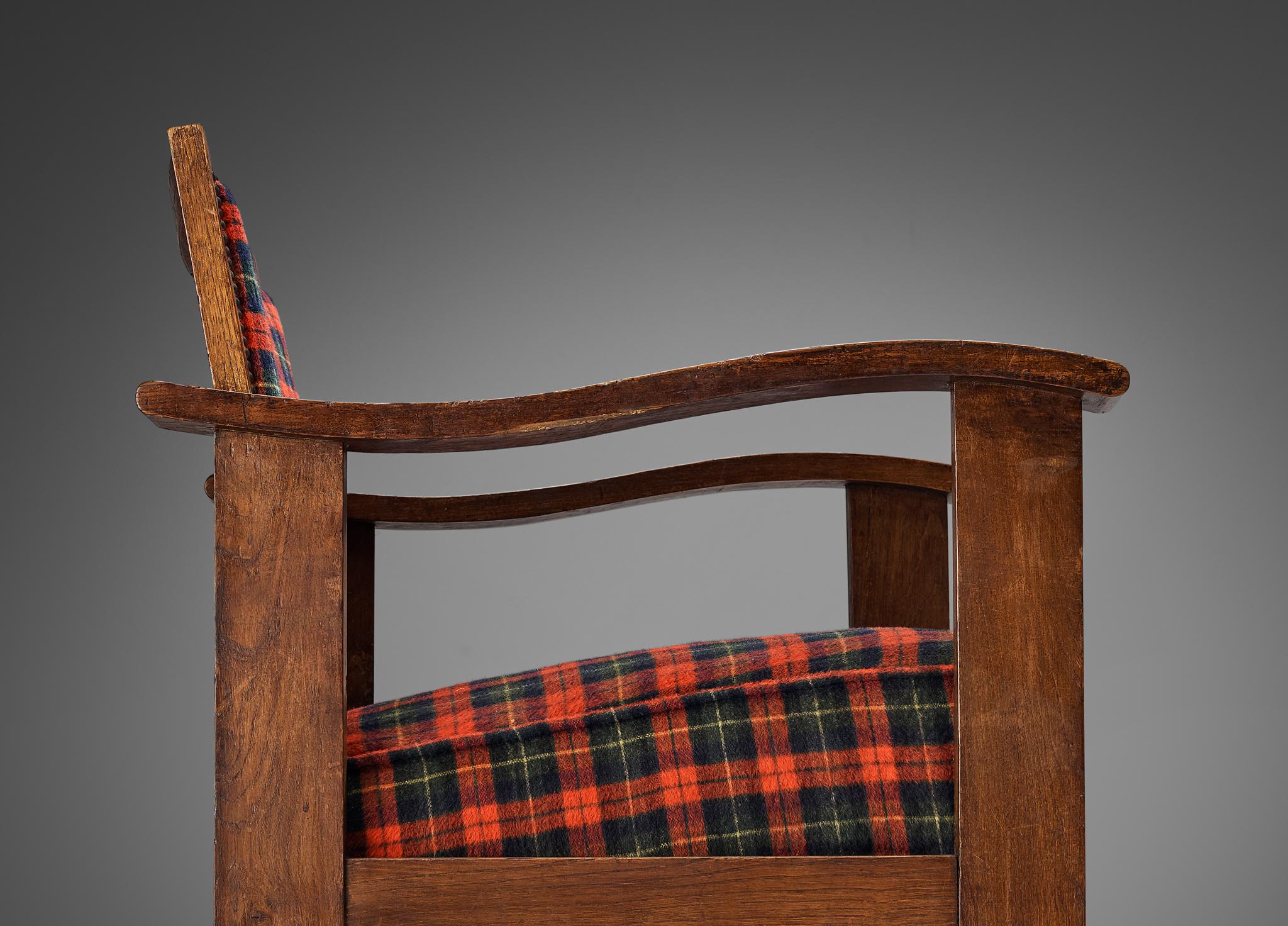 Josep Palau Oller Spanish Pair of Armchairs in Oak and Tartan Wool In Good Condition For Sale In Waalwijk, NL